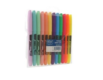 Kraf 340/345 Fosforlu Kalem Tipi (6 Pastel + 6 Parlak Renk) 12'li Set