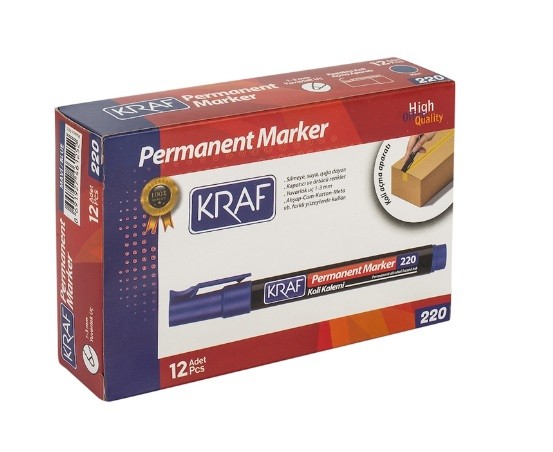 Kraf Permanent Markör Yuvarlak Uç 220 Mavi 12 Li Kutu