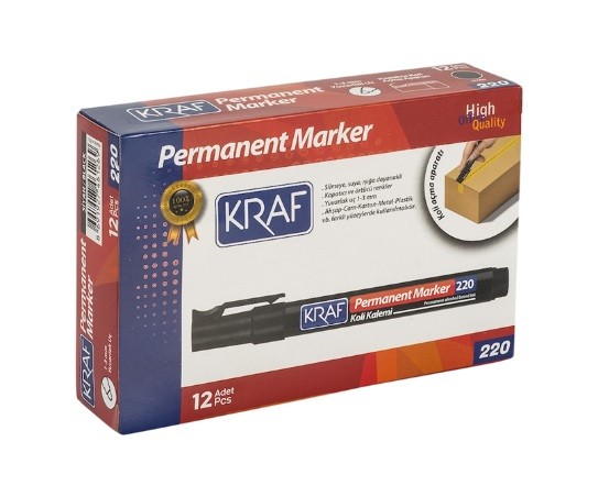 Kraf Permanent Markör Yuvarlak Uç 220 Siyah 12 Li Kutu