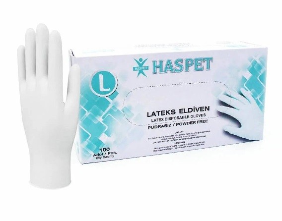 Haspet Pudrasız Latex Muayene Eldiveni L 100 Lü