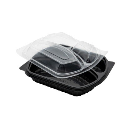 Meypak Yemek Kap Mikrodalga 3 Bölme Set Koli (50 Adet x 4 Paket İçerik: Siyah)