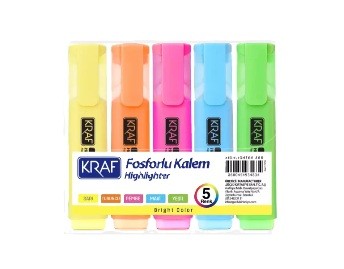 Kraf 385-5 Fosforlu Kalem Karışık Renk 5'li Set
