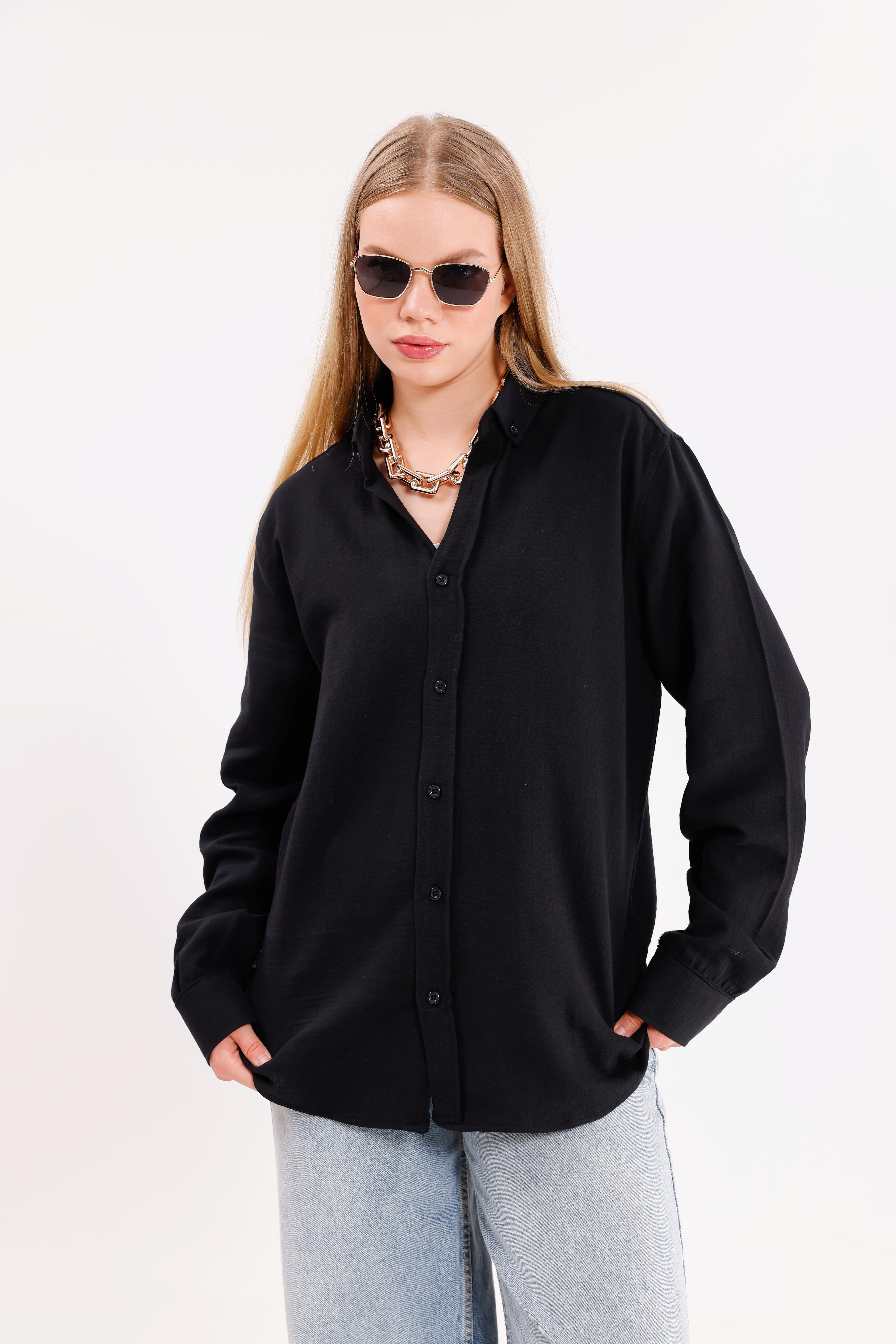 Oversize Siyah Uzun Kollu Rahat Kullanım Unisex Gömlek