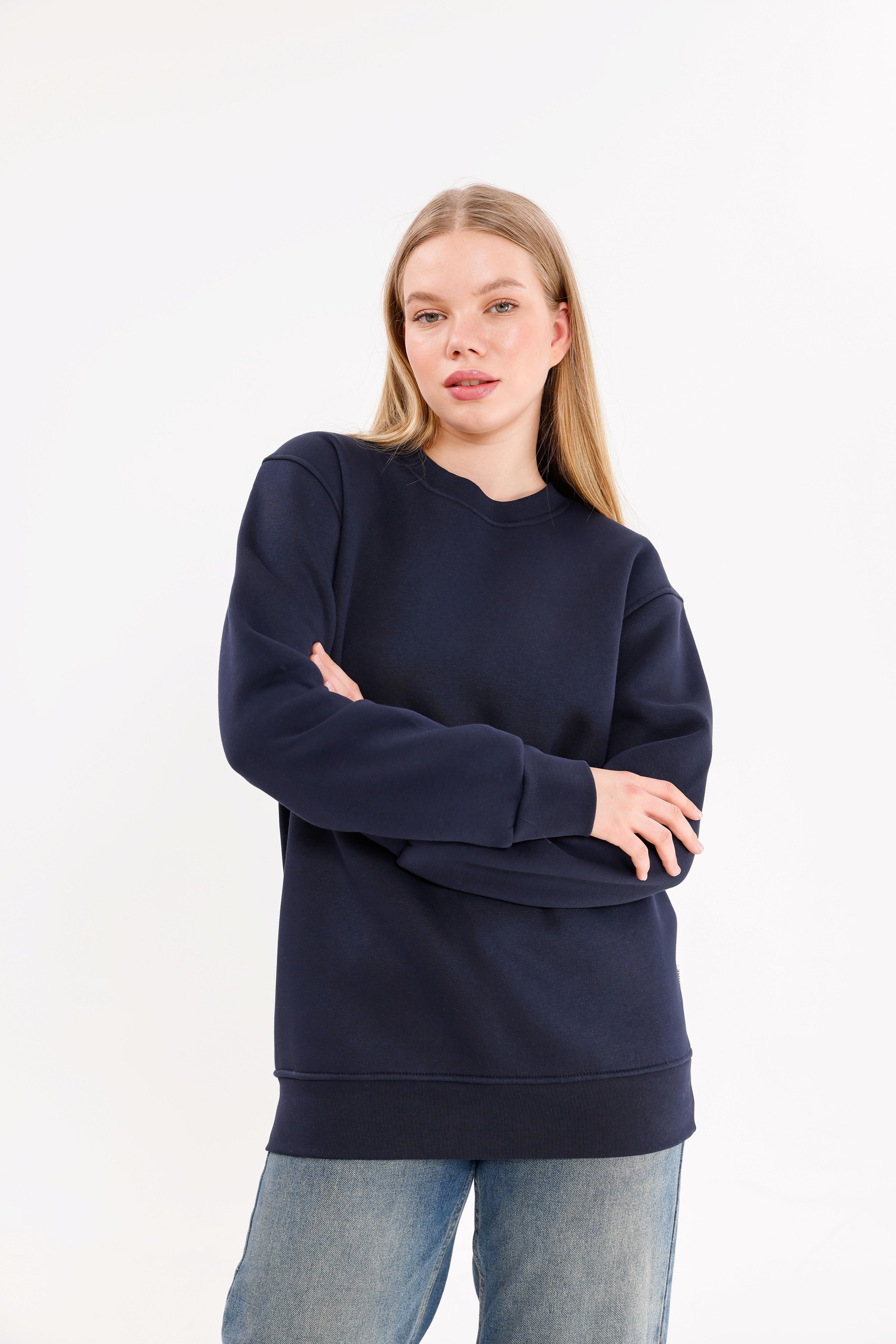  Oversize Unisex Mavi Bisiklet yaka Sweatshirt