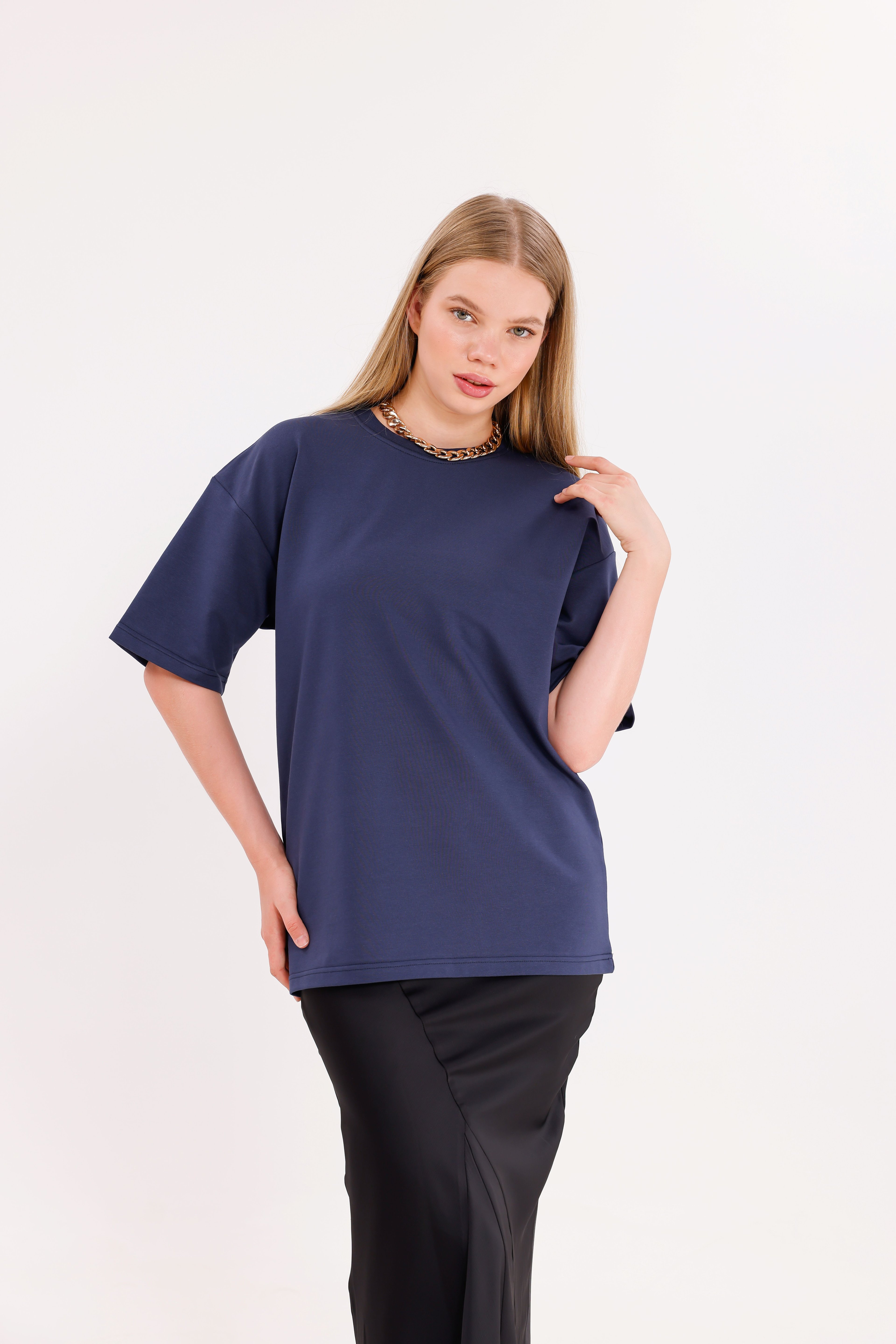 Oversize Unisex Kısa Kollu Bisiklet Yaka T-Shirt
