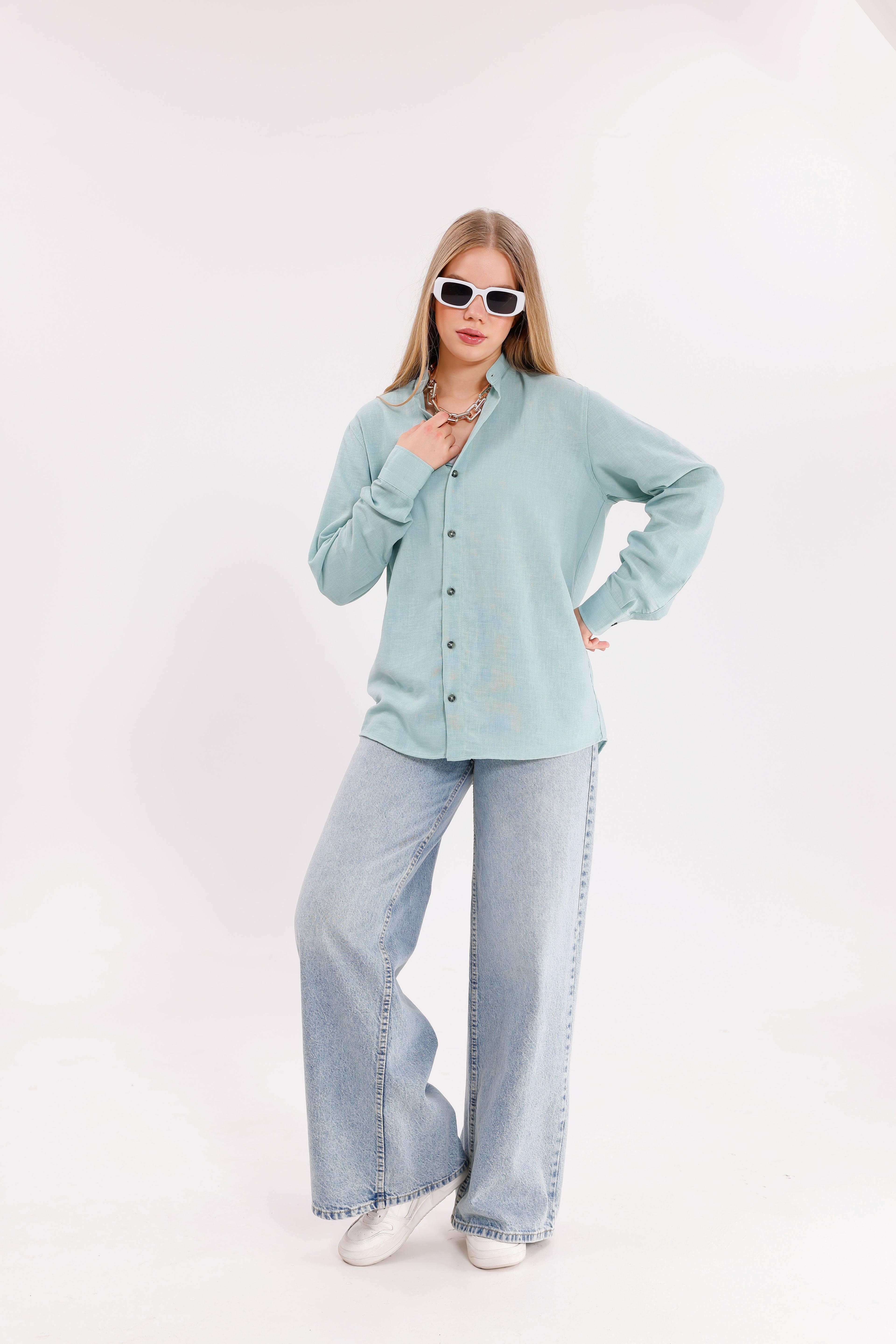Uzun Kollu Su Mavisi Oversize Unisex Gömlek