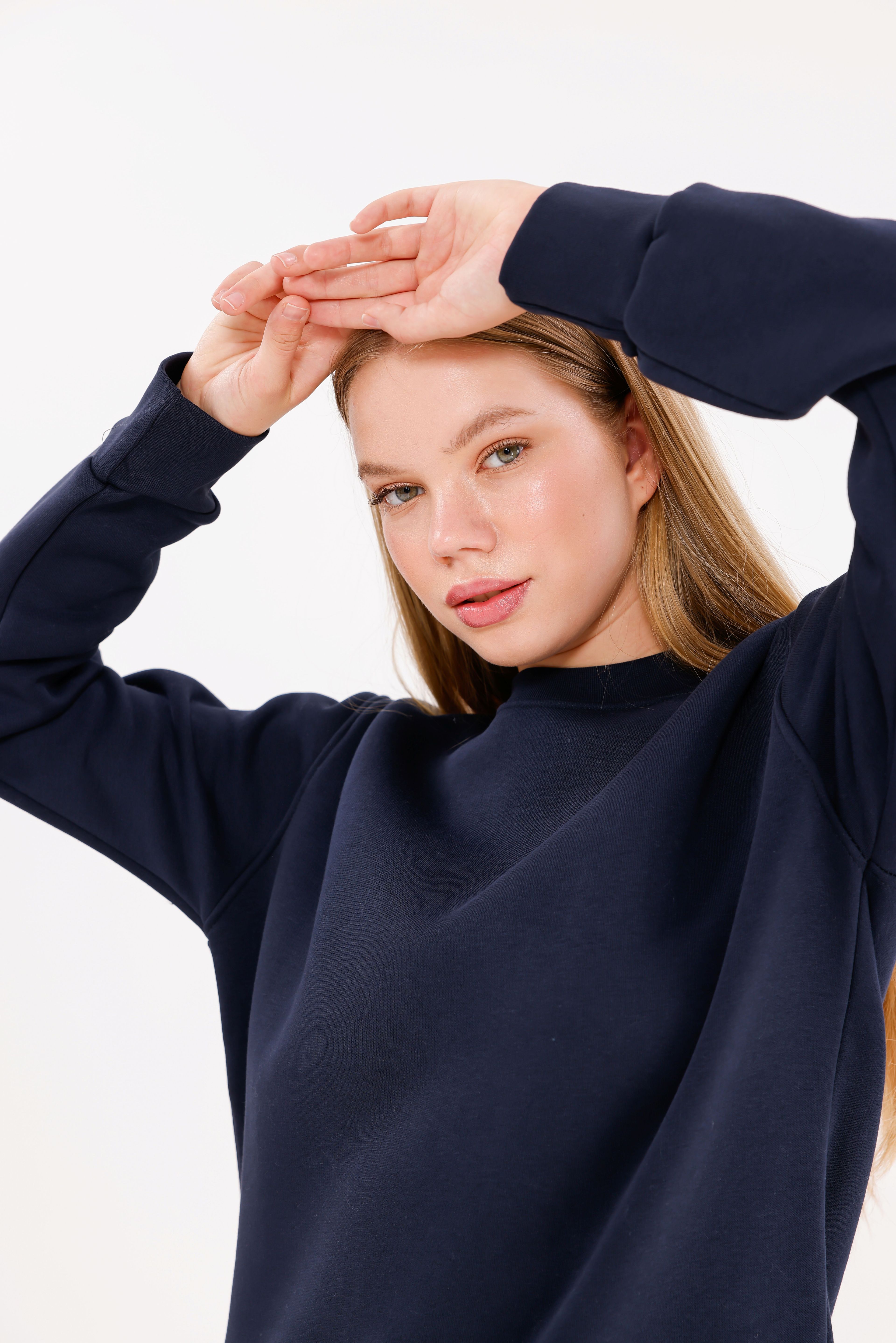 Oversize Unisex Mavi Bisiklet yaka Sweatshirt