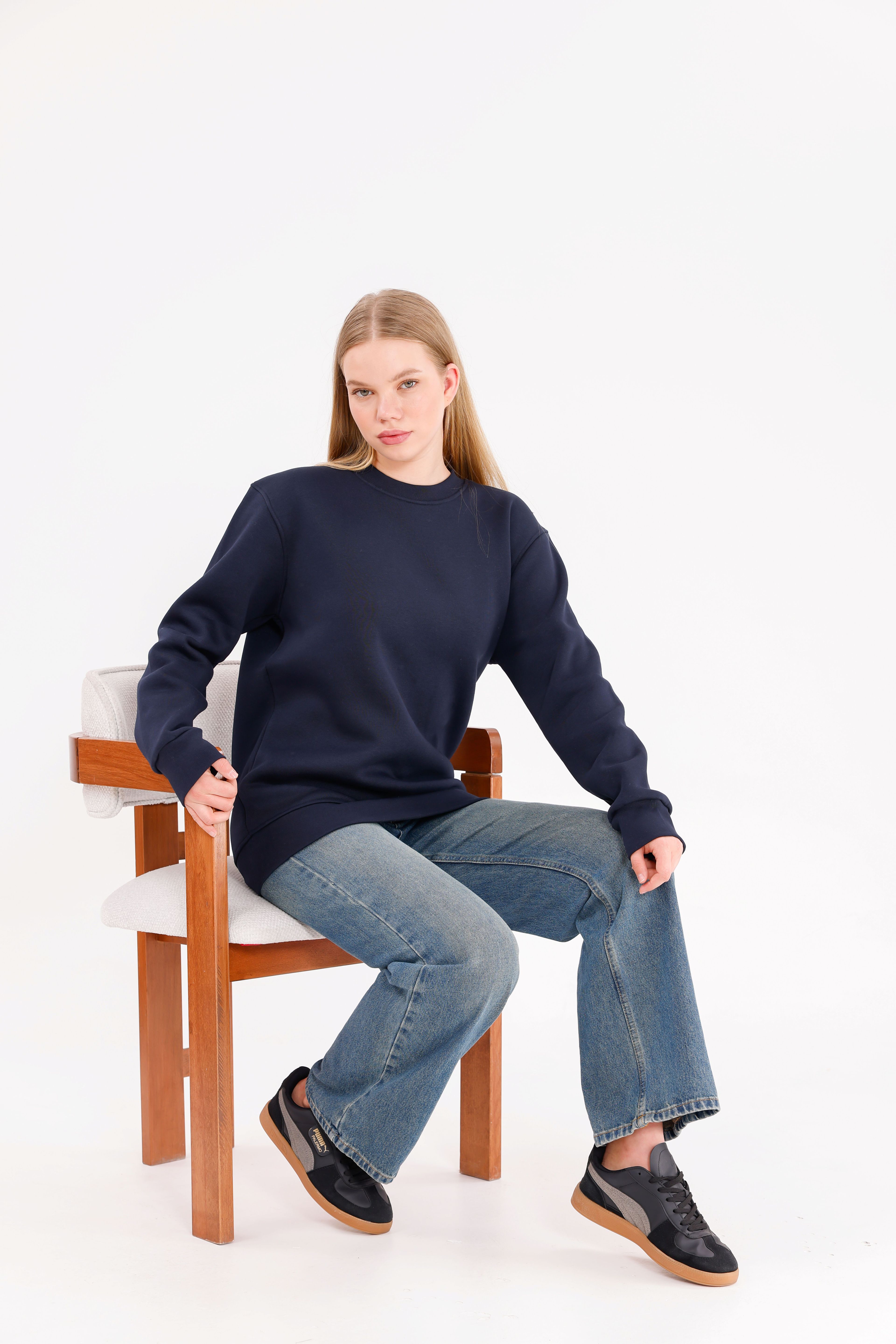  Oversize Unisex Mavi Bisiklet yaka Sweatshirt