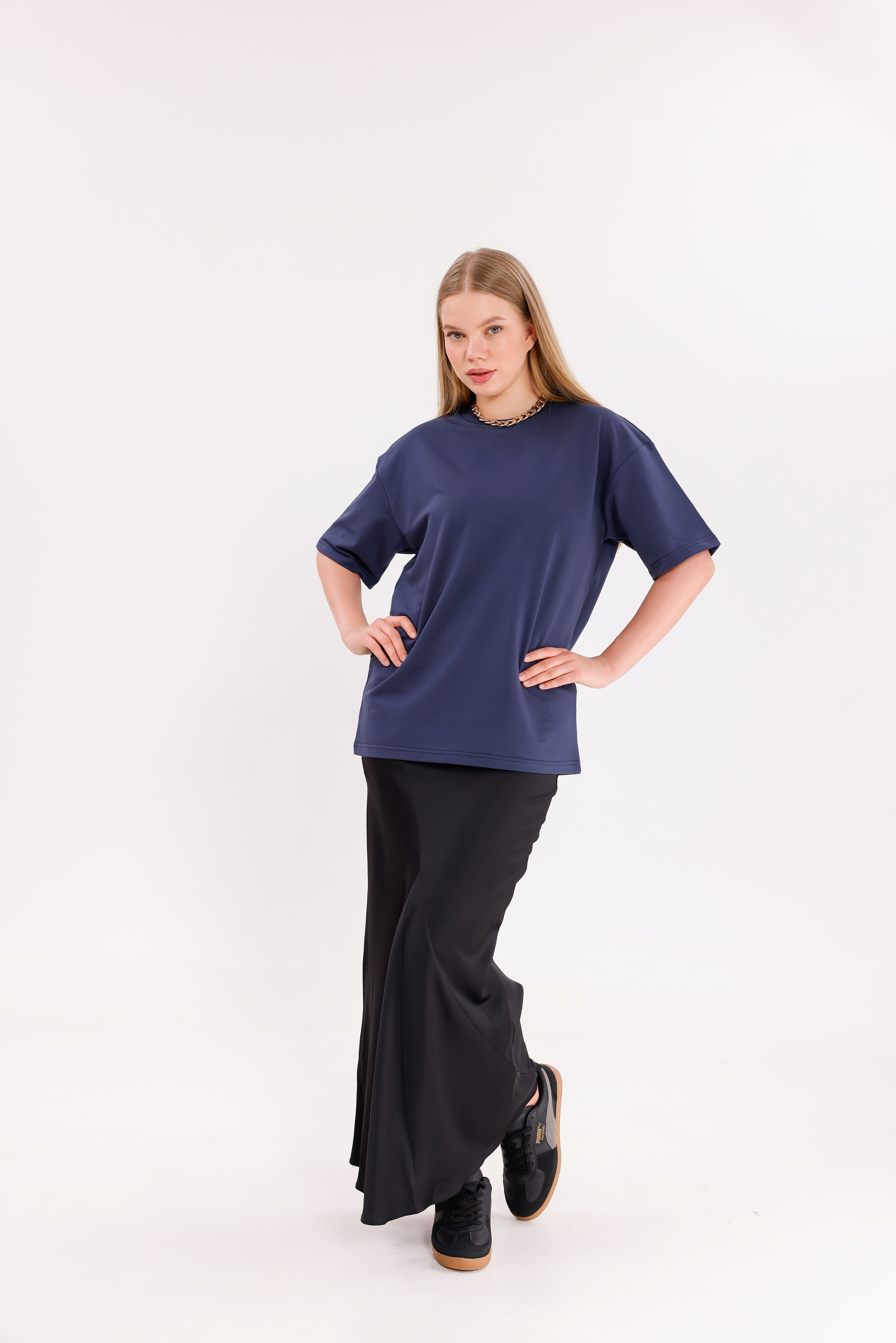 Oversize Unisex Kısa Kollu Bisiklet Yaka T-Shirt