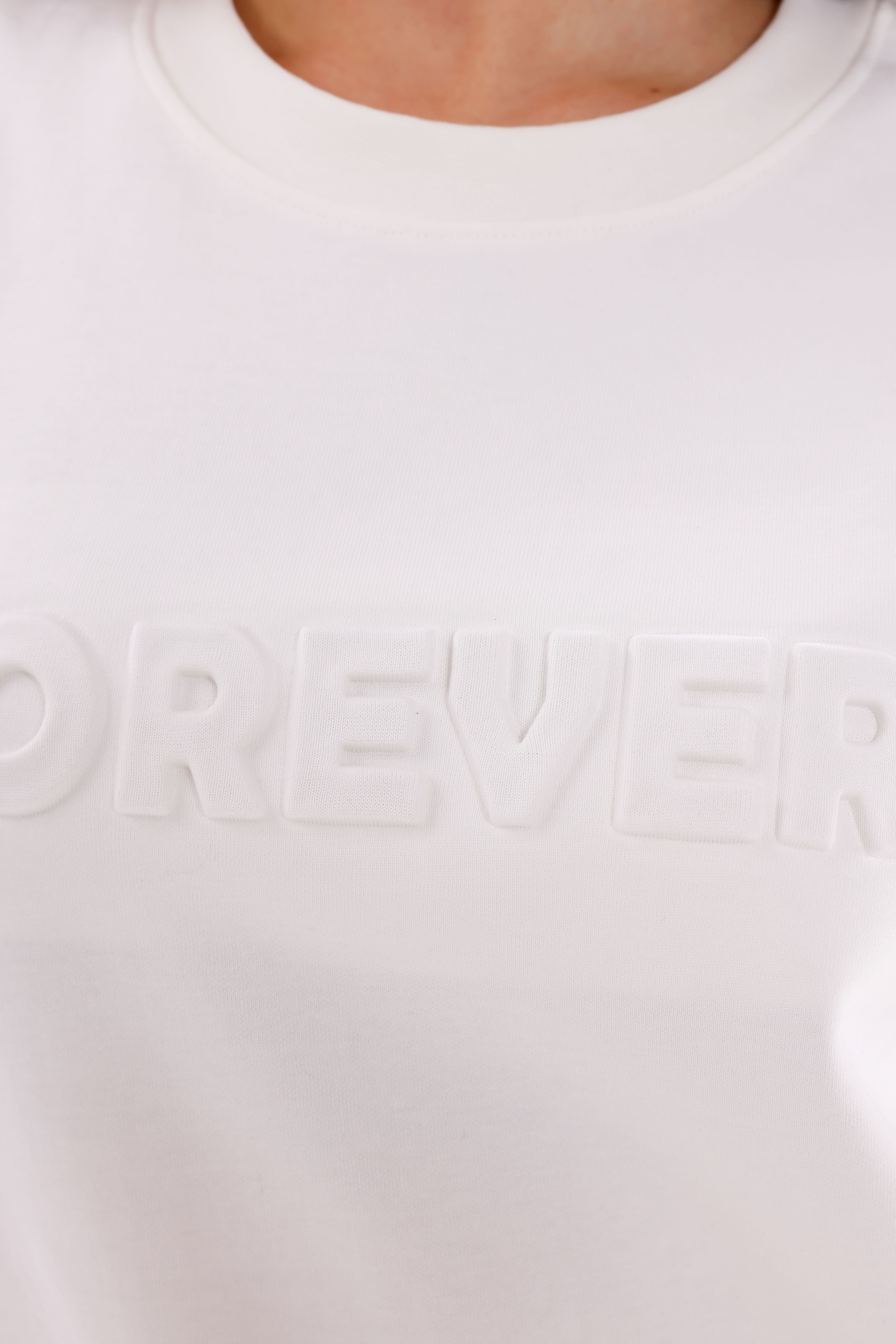 Oversize Unisex Beyaz Forever Bisiklet Yaka Sweatshirt