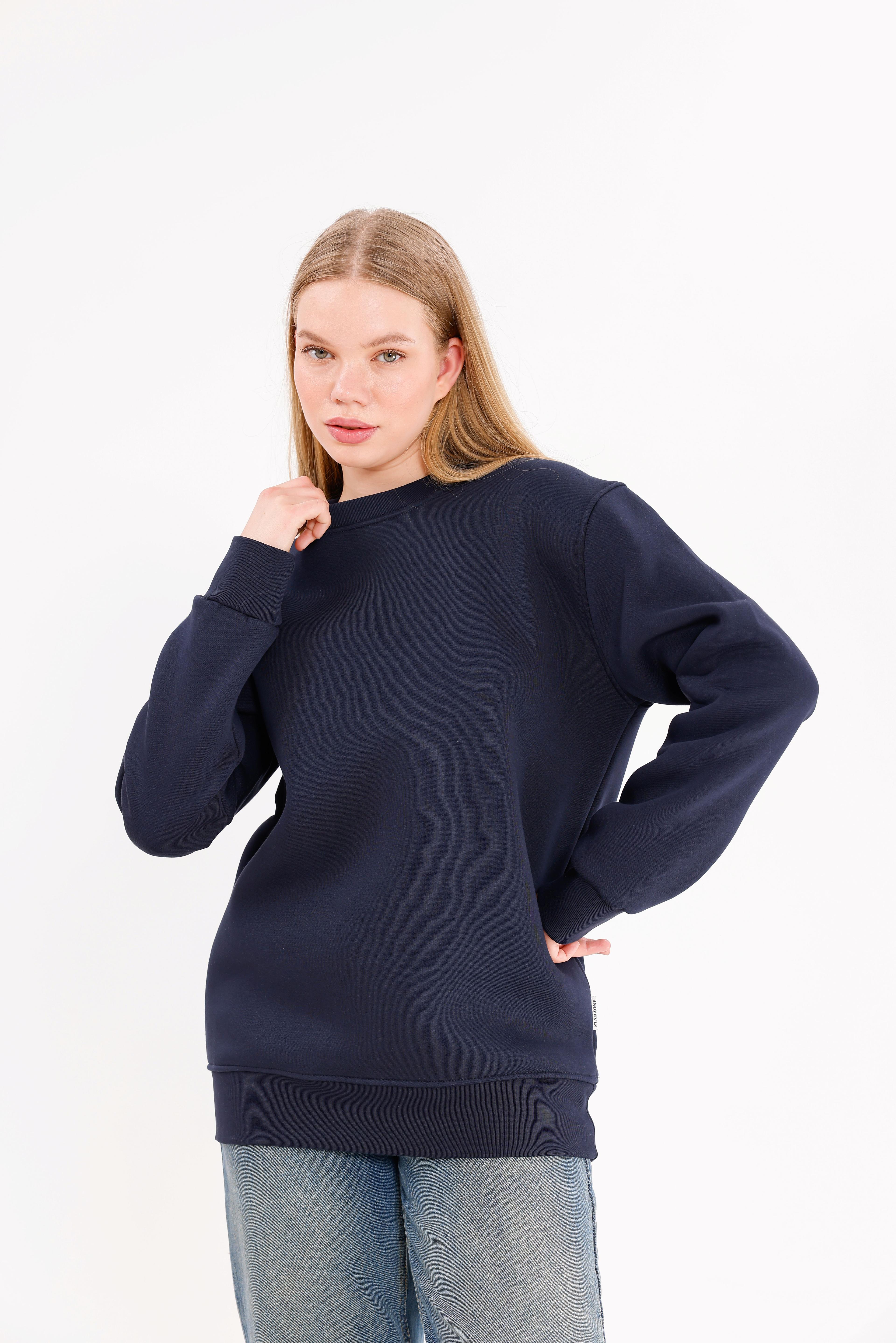  Oversize Unisex Mavi Bisiklet yaka Sweatshirt
