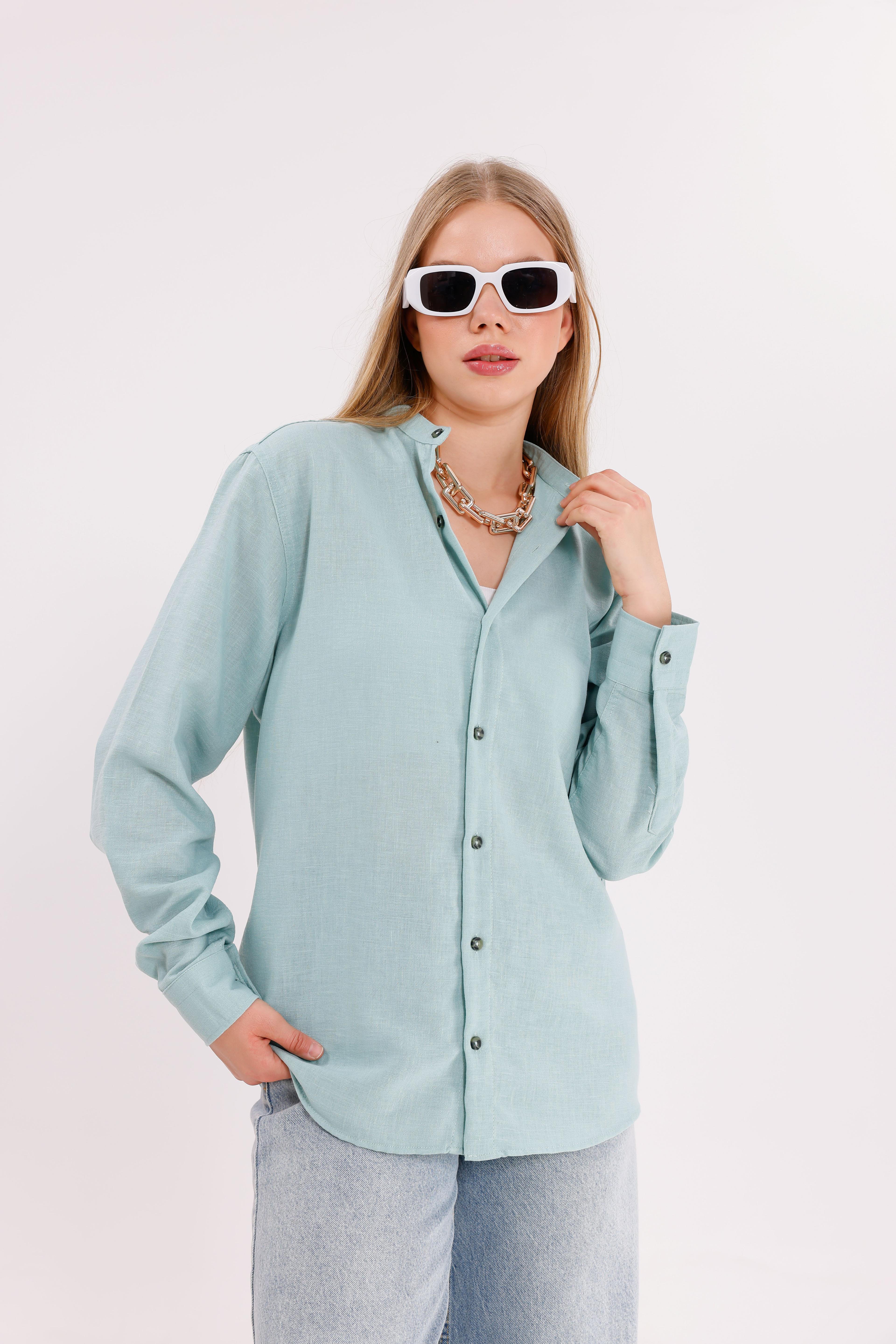 Uzun Kollu Su Mavisi Oversize Unisex Gömlek