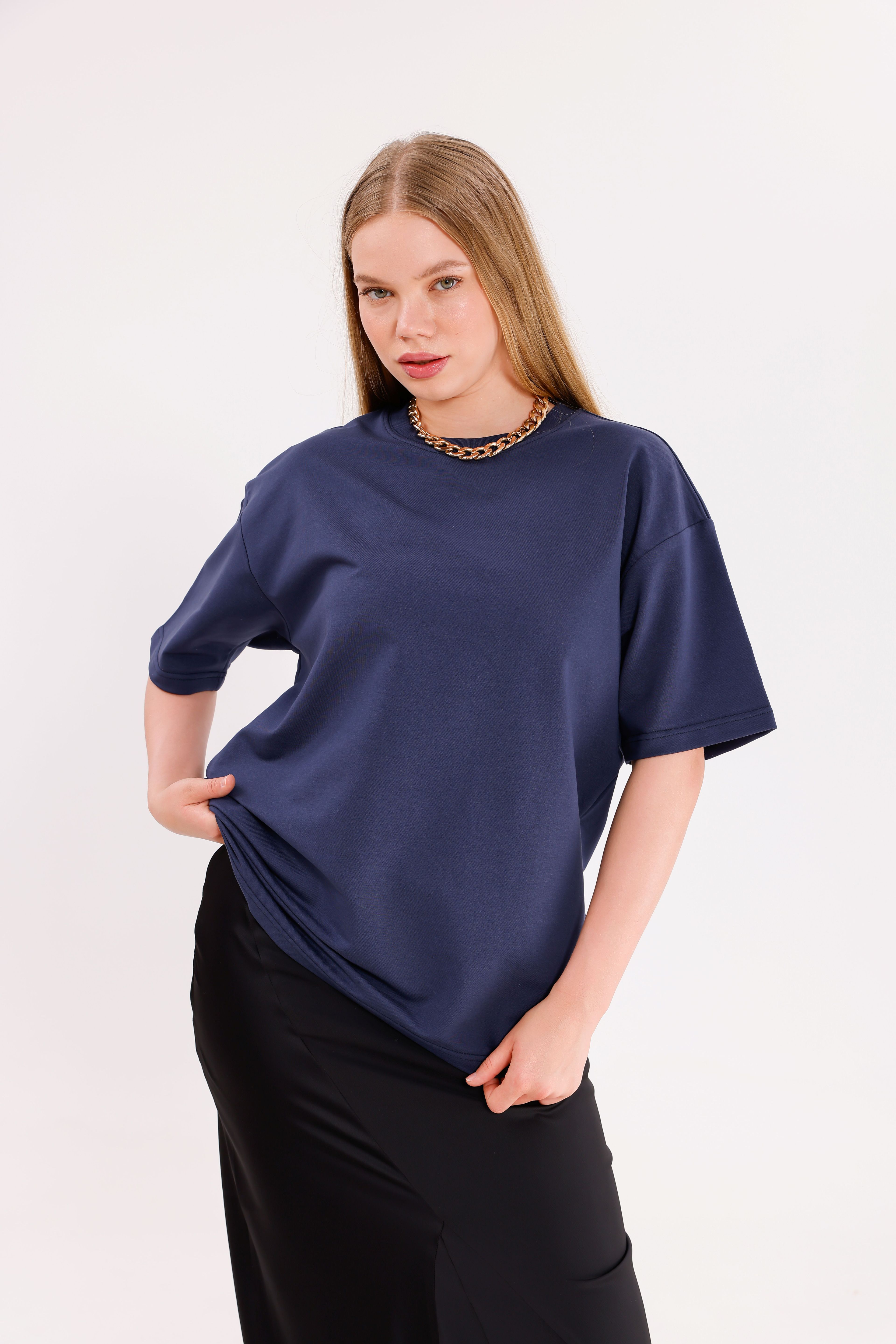 Oversize Unisex Kısa Kollu Bisiklet Yaka T-Shirt