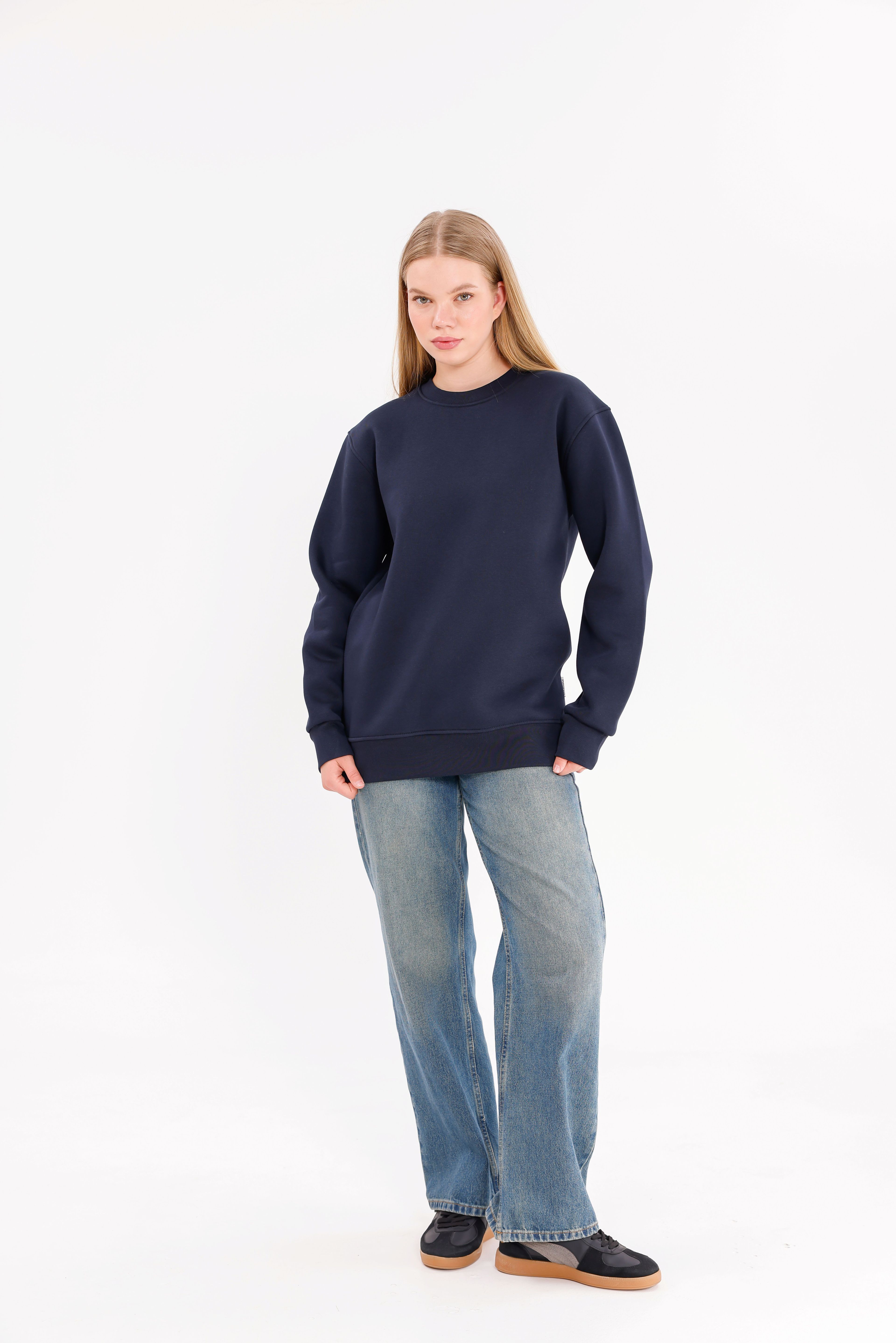  Oversize Unisex Mavi Bisiklet yaka Sweatshirt