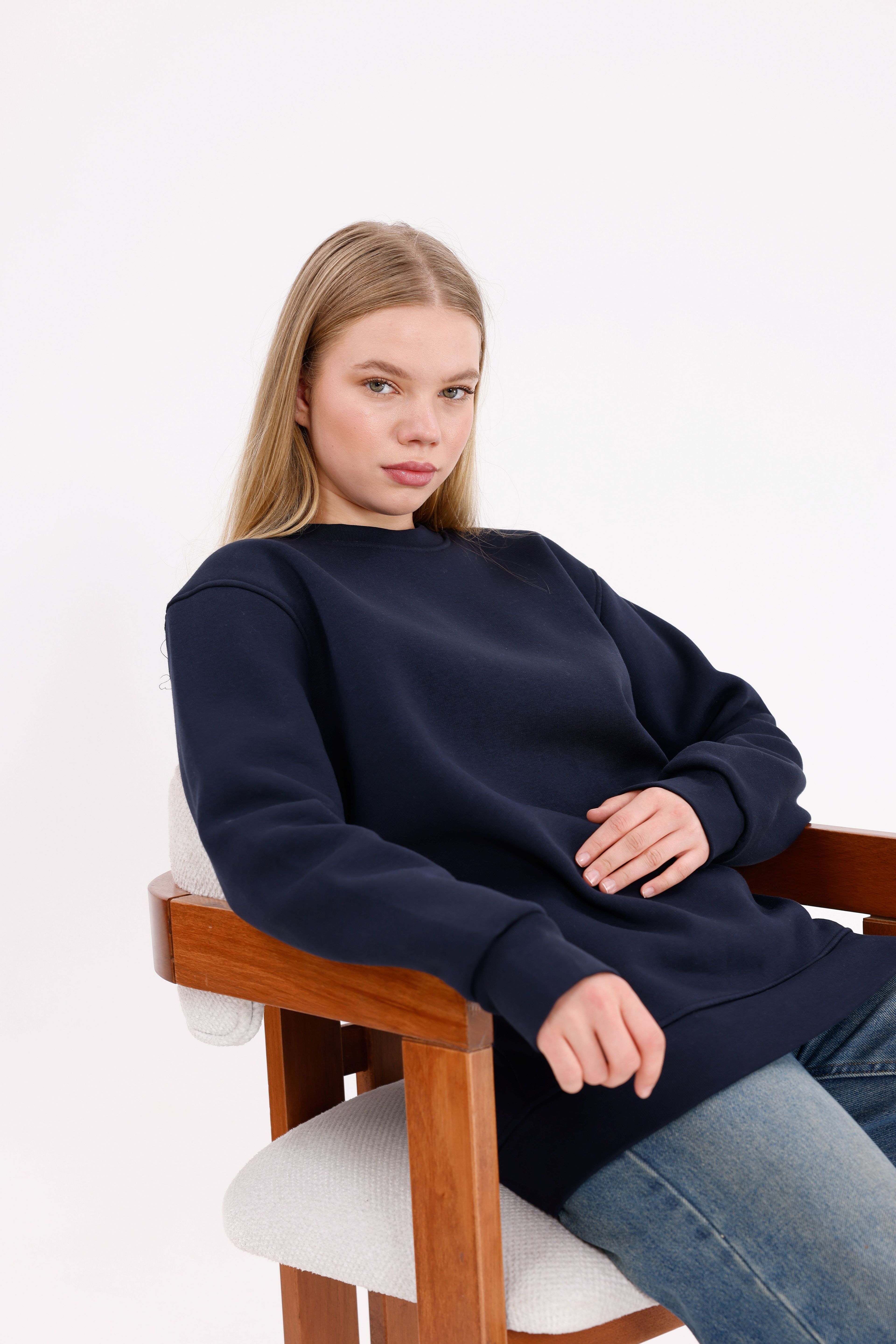  Oversize Unisex Mavi Bisiklet yaka Sweatshirt