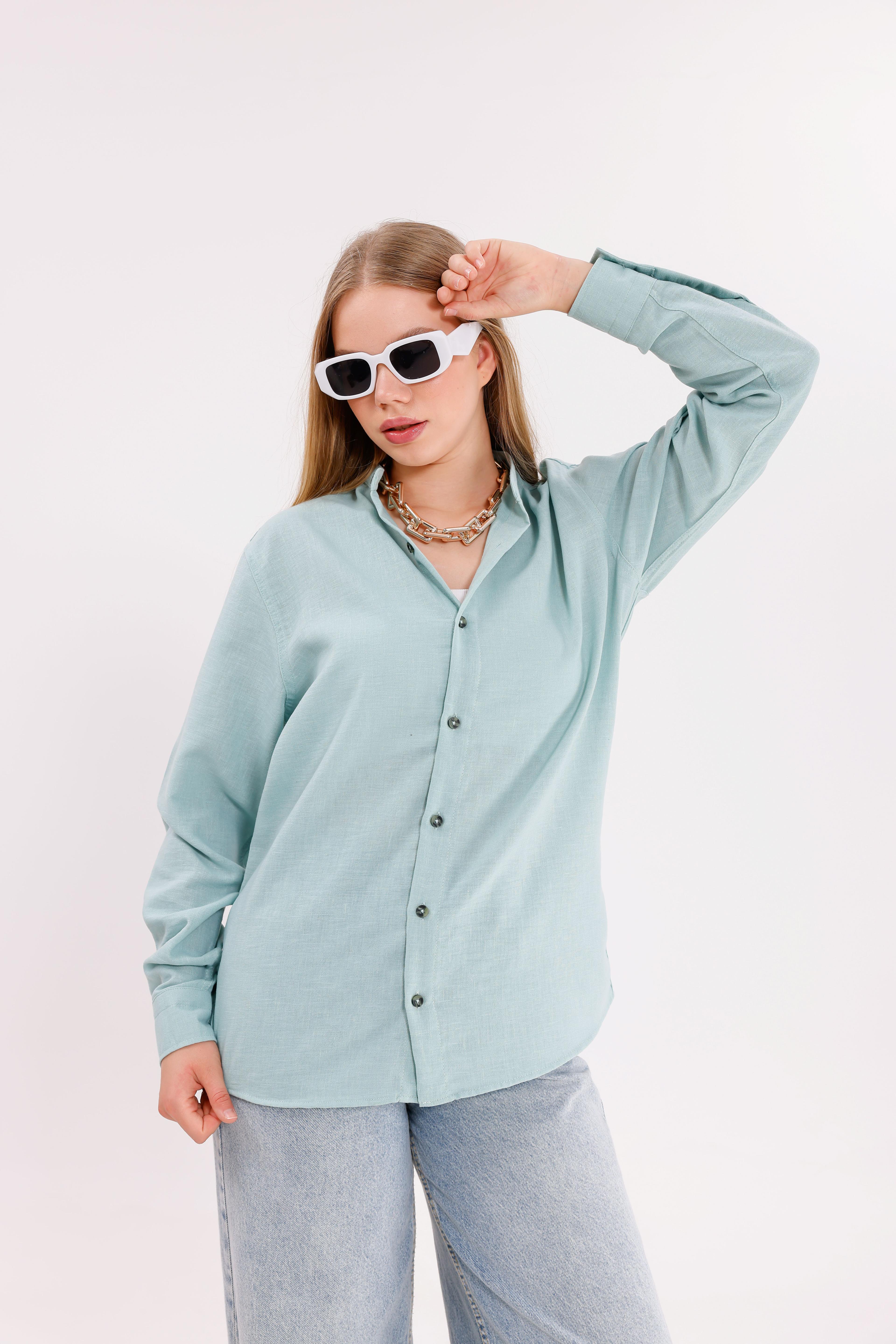 Uzun Kollu Su Mavisi Oversize Unisex Gömlek