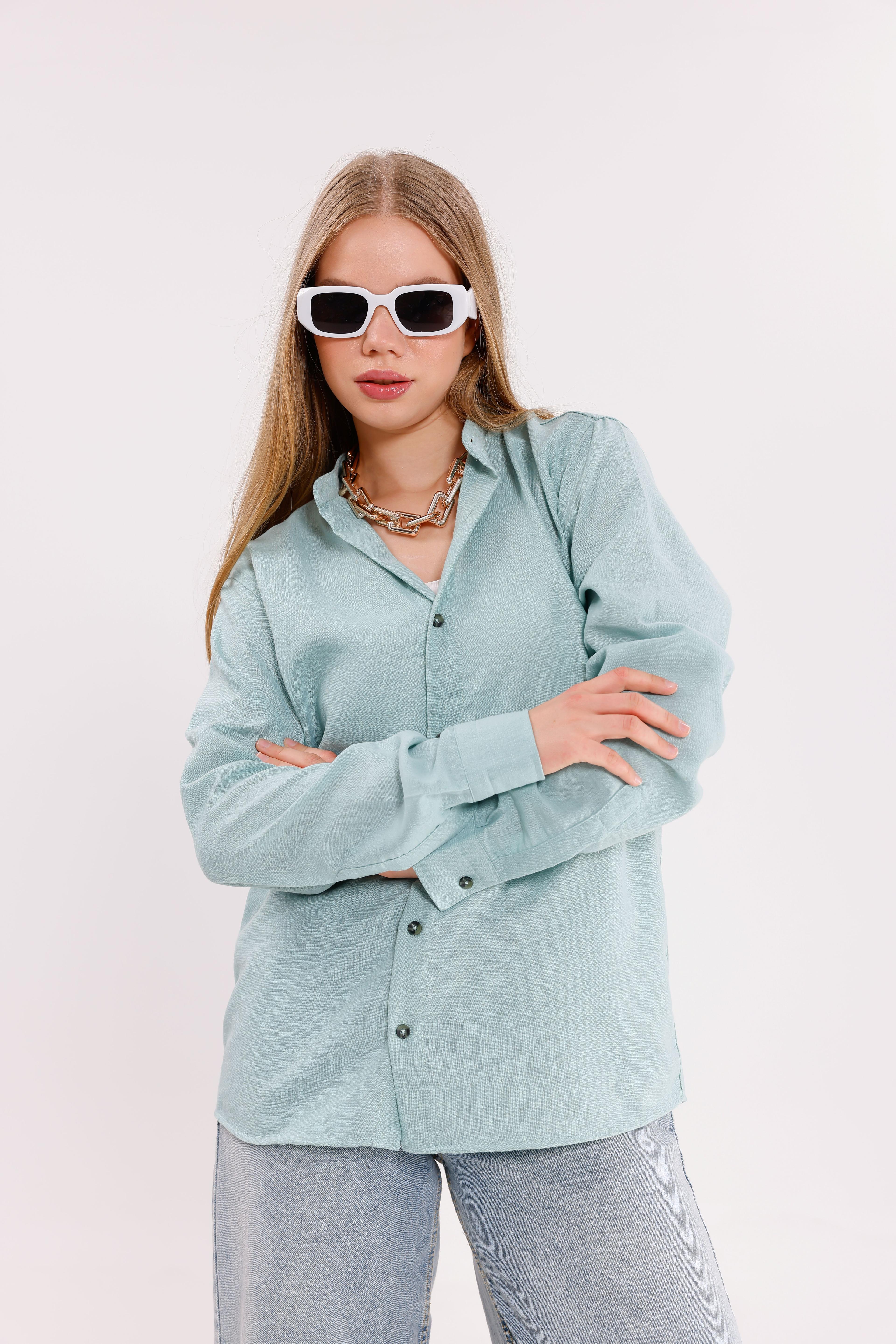 Uzun Kollu Su Mavisi Oversize Unisex Gömlek