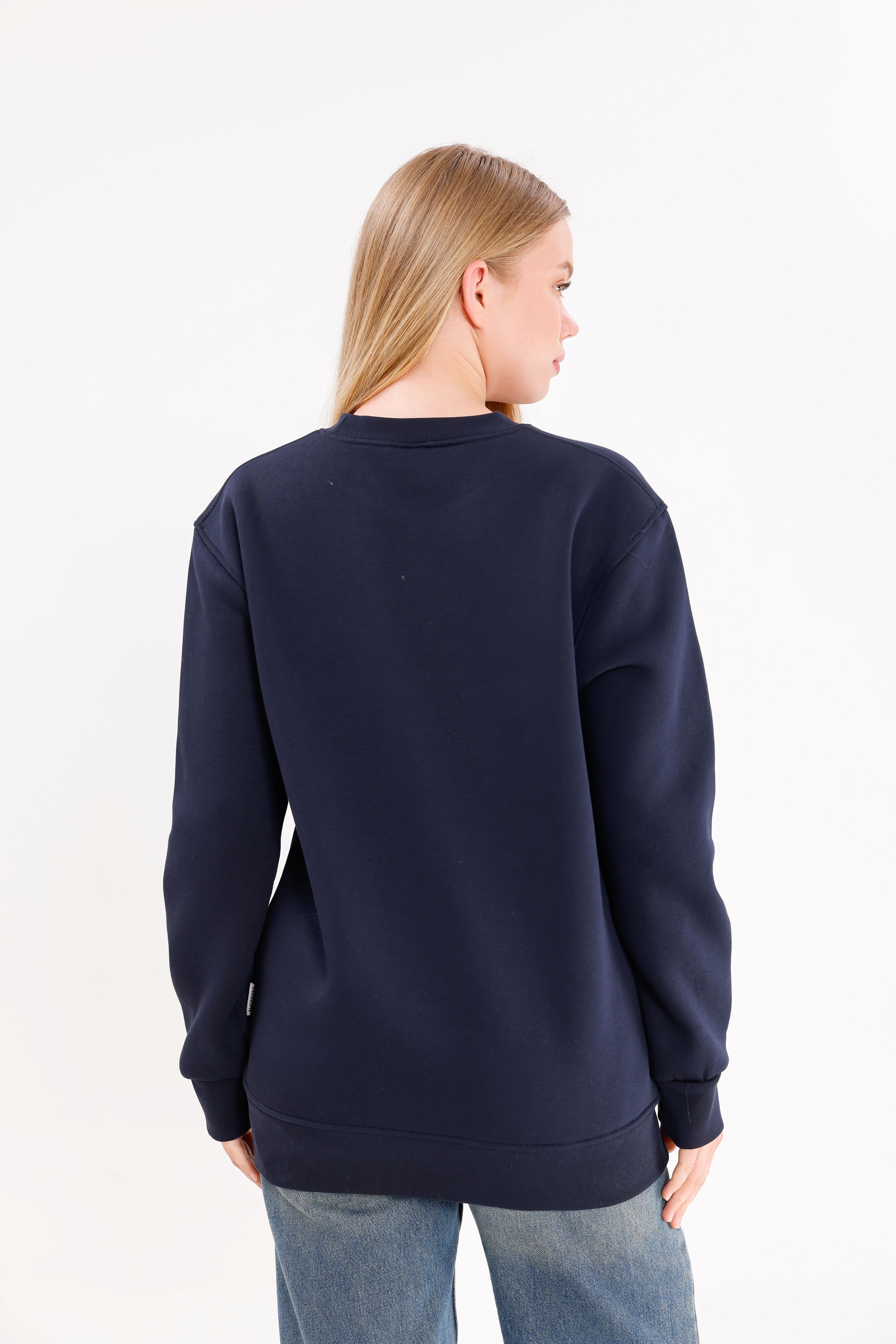  Oversize Unisex Mavi Bisiklet yaka Sweatshirt