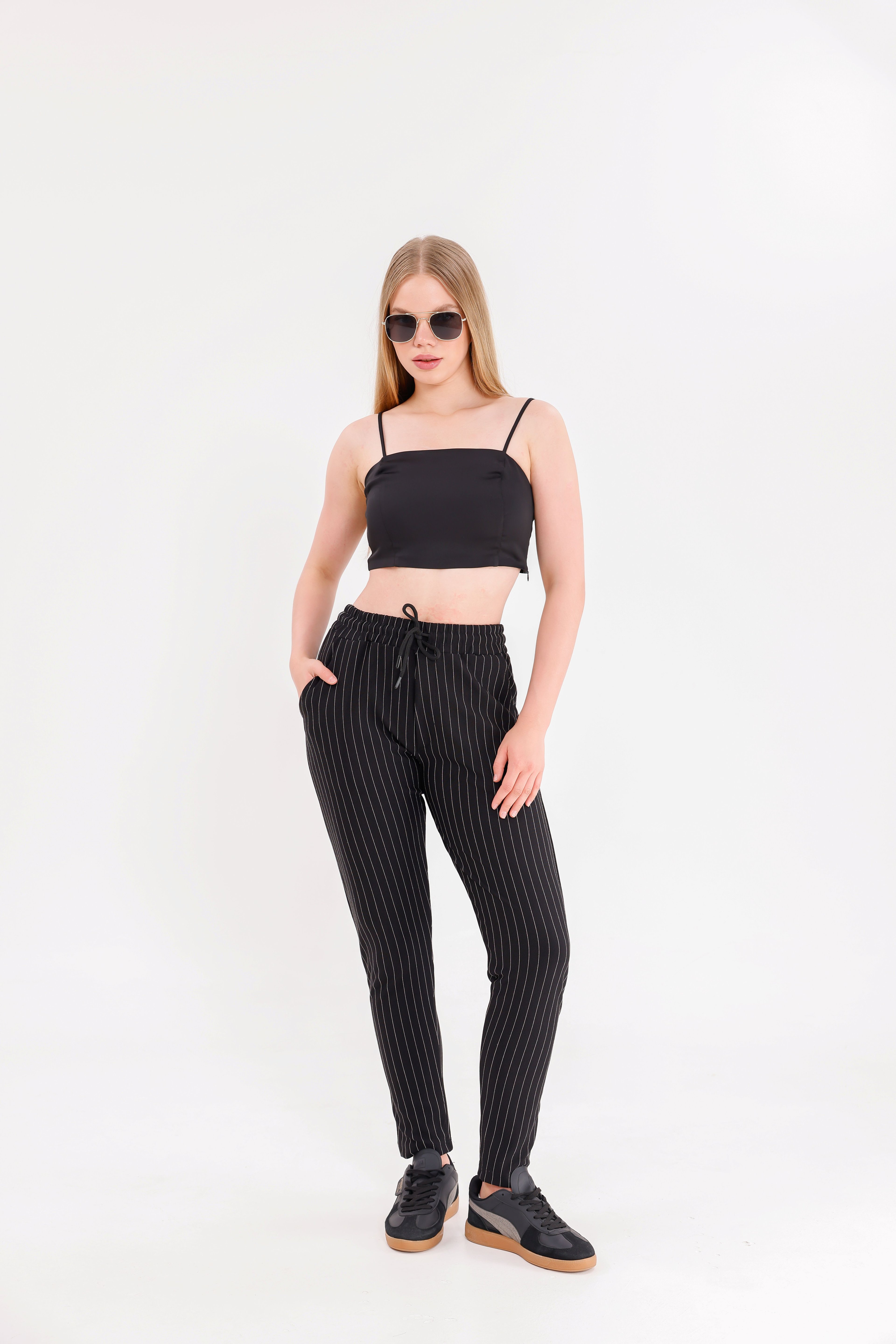 Unisex Siyah Beyaz Cizgili Eşofman
