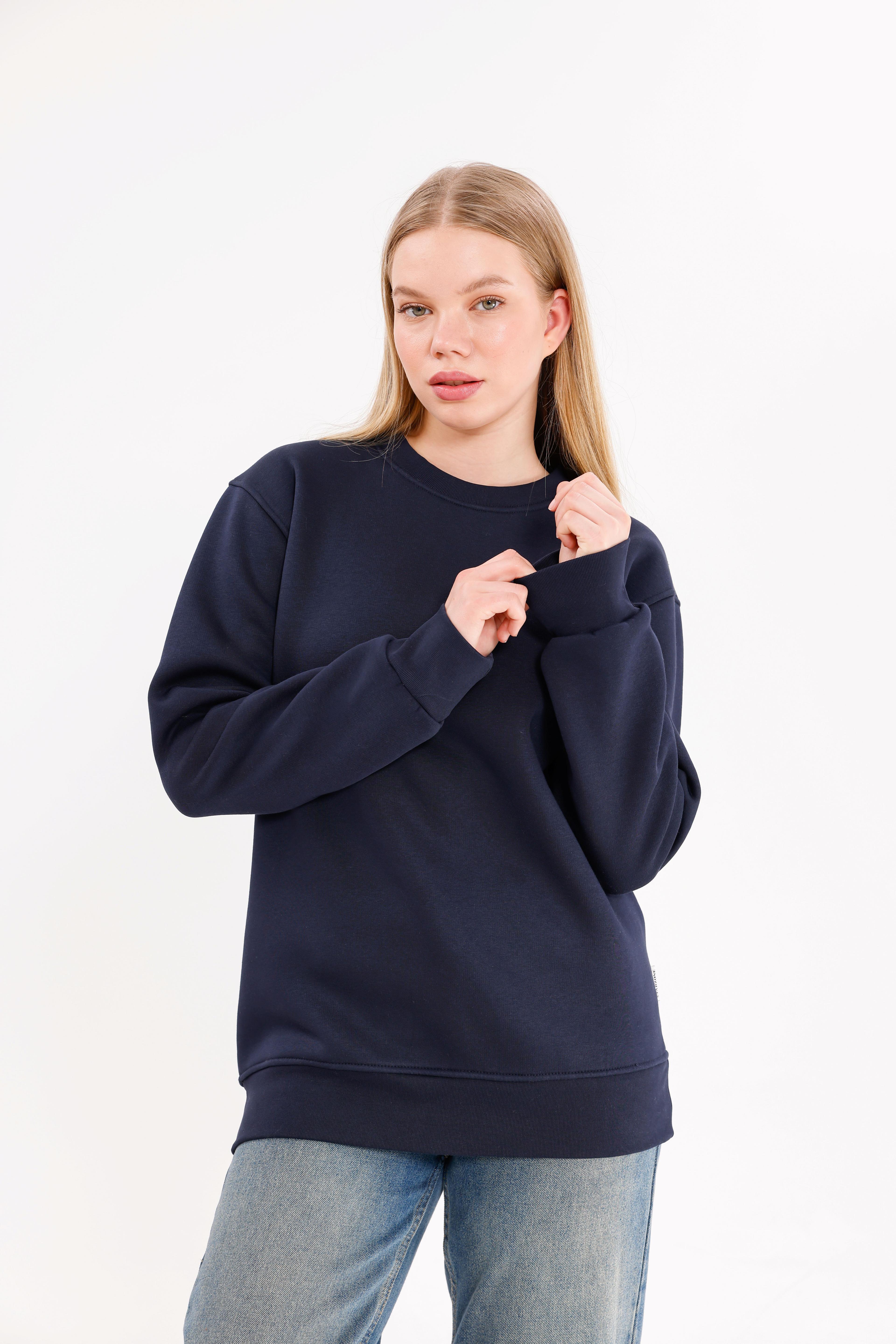  Oversize Unisex Mavi Bisiklet yaka Sweatshirt