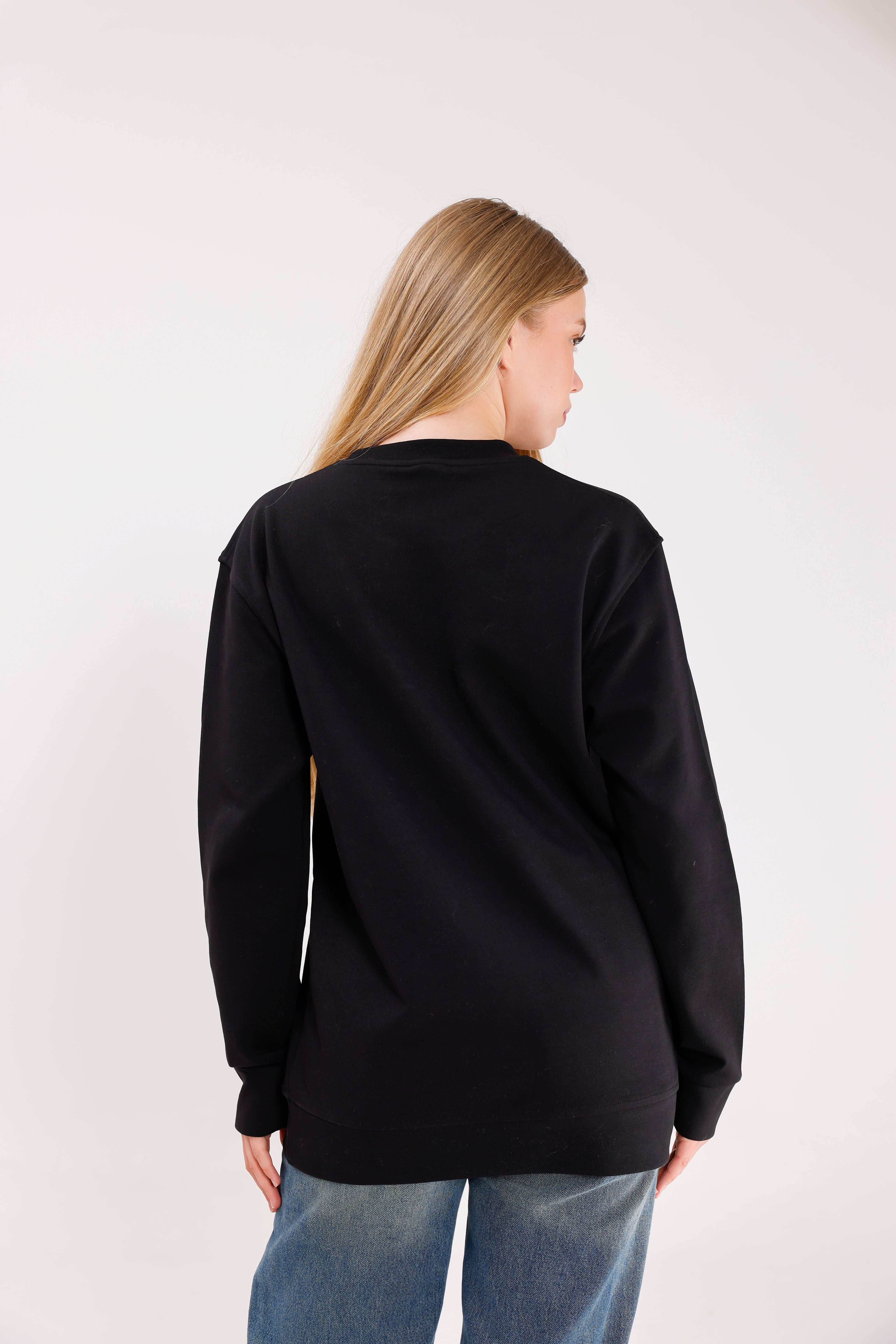 Oversize Unisex Forever Siyah Bisiklet yaka Sweatshirt