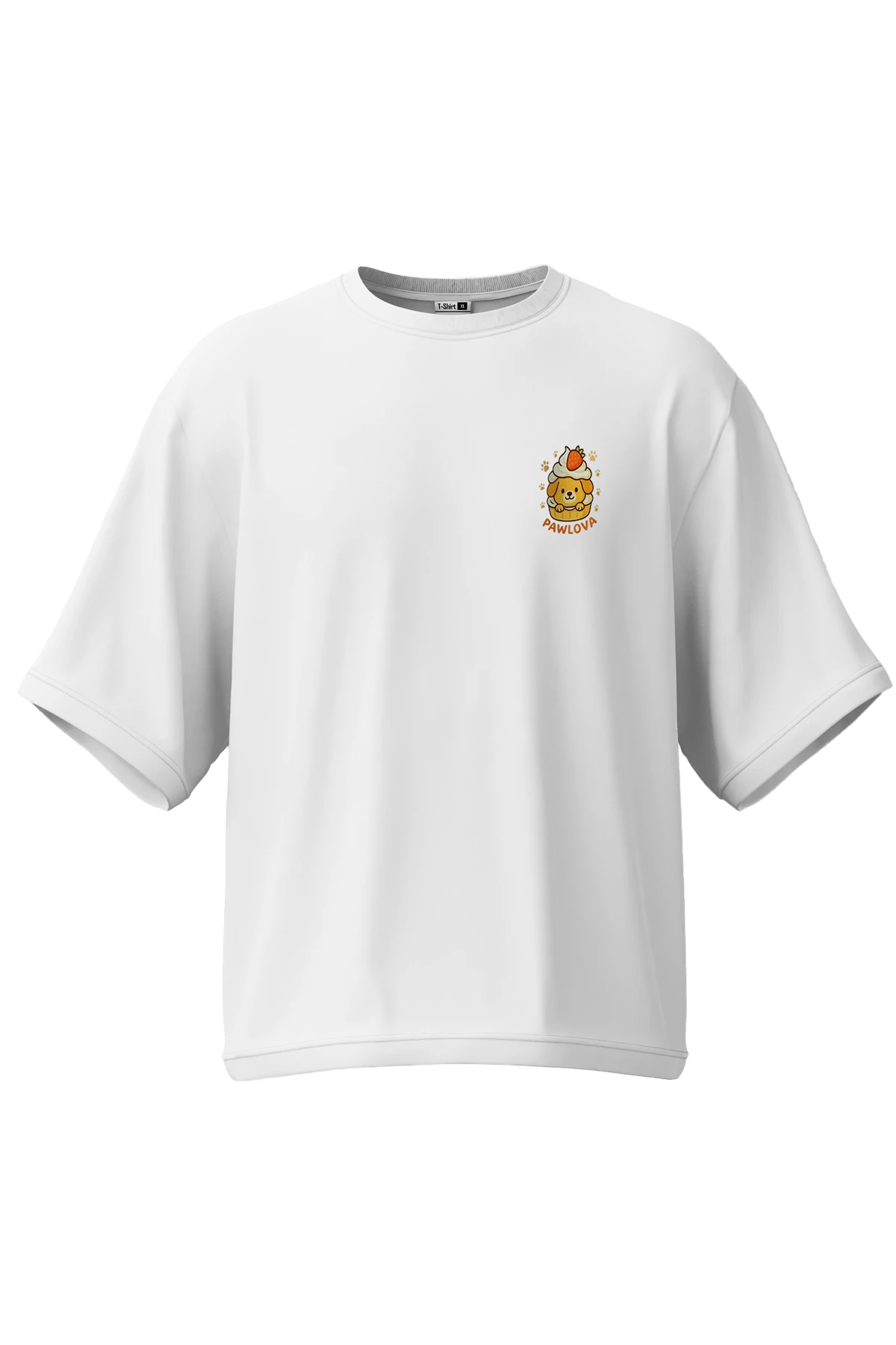 “PawLova” Cupcake Köpek İllüstrasyonlu Oversize Tişört (%100 Pamuk, Unisex)