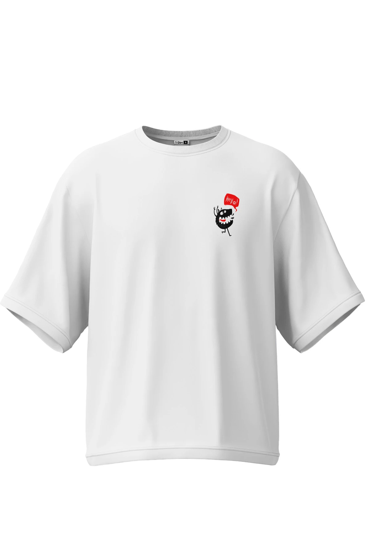 Oddkind “Hello Monster” Oversize Tişört (%100 Pamuk, Unisex)