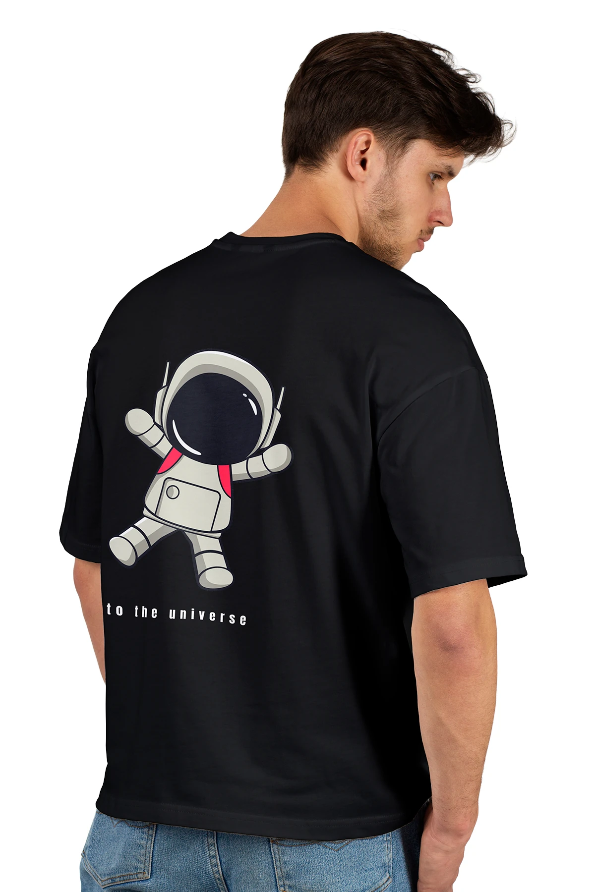 “To the Universe” Astronot Baskılı Oversize Tişört (%100 Pamuk, Unisex)