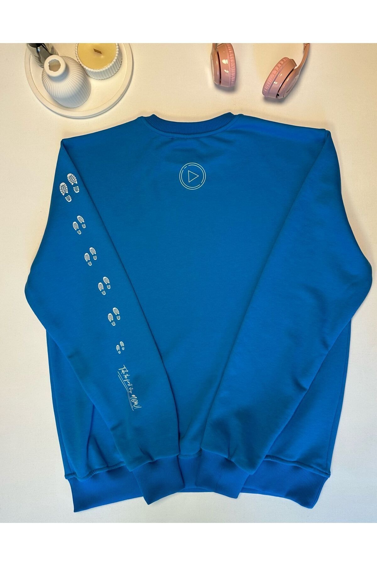 Mavi %100 Pamuk Oversize Sweatshirt | “Small Steps Lead To Success” 