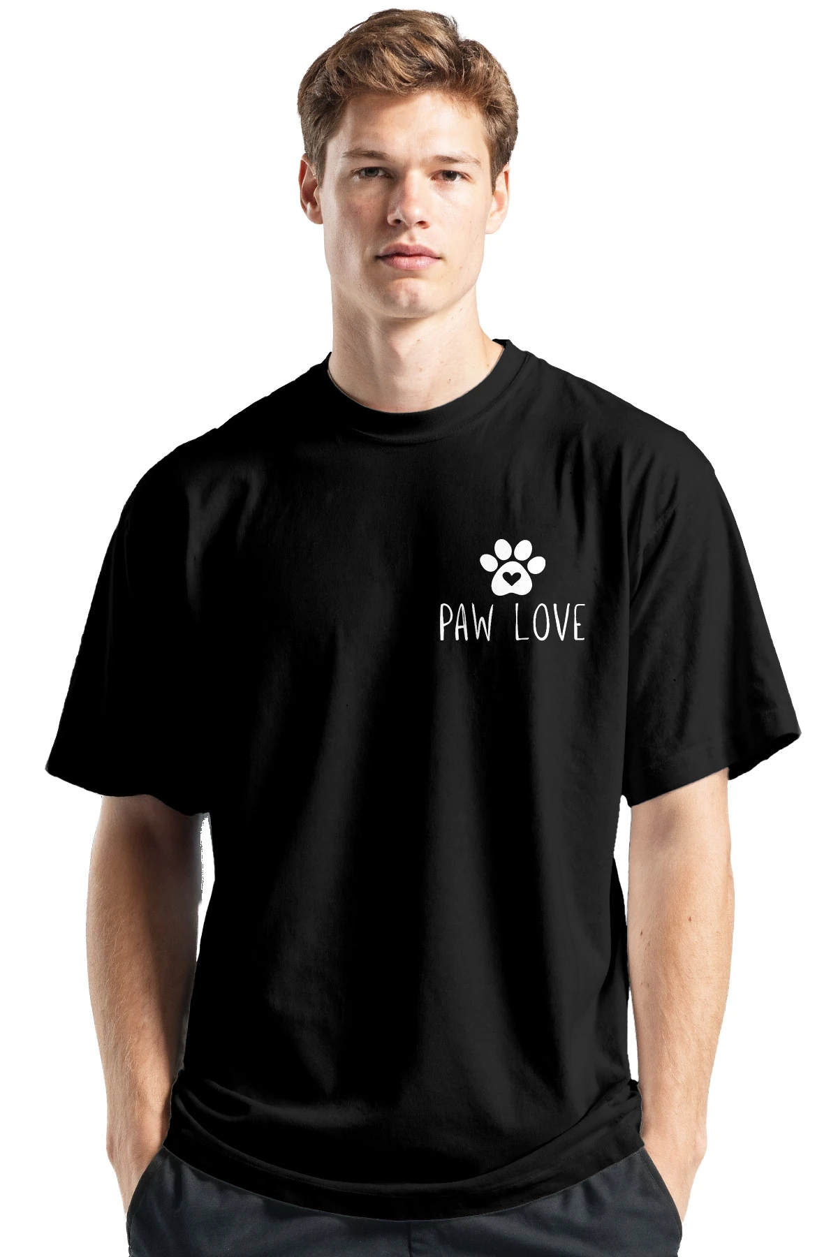 “Paw Love” Kedi Pati Baskılı Oversize Tişört (%100 Pamuk, Unisex)