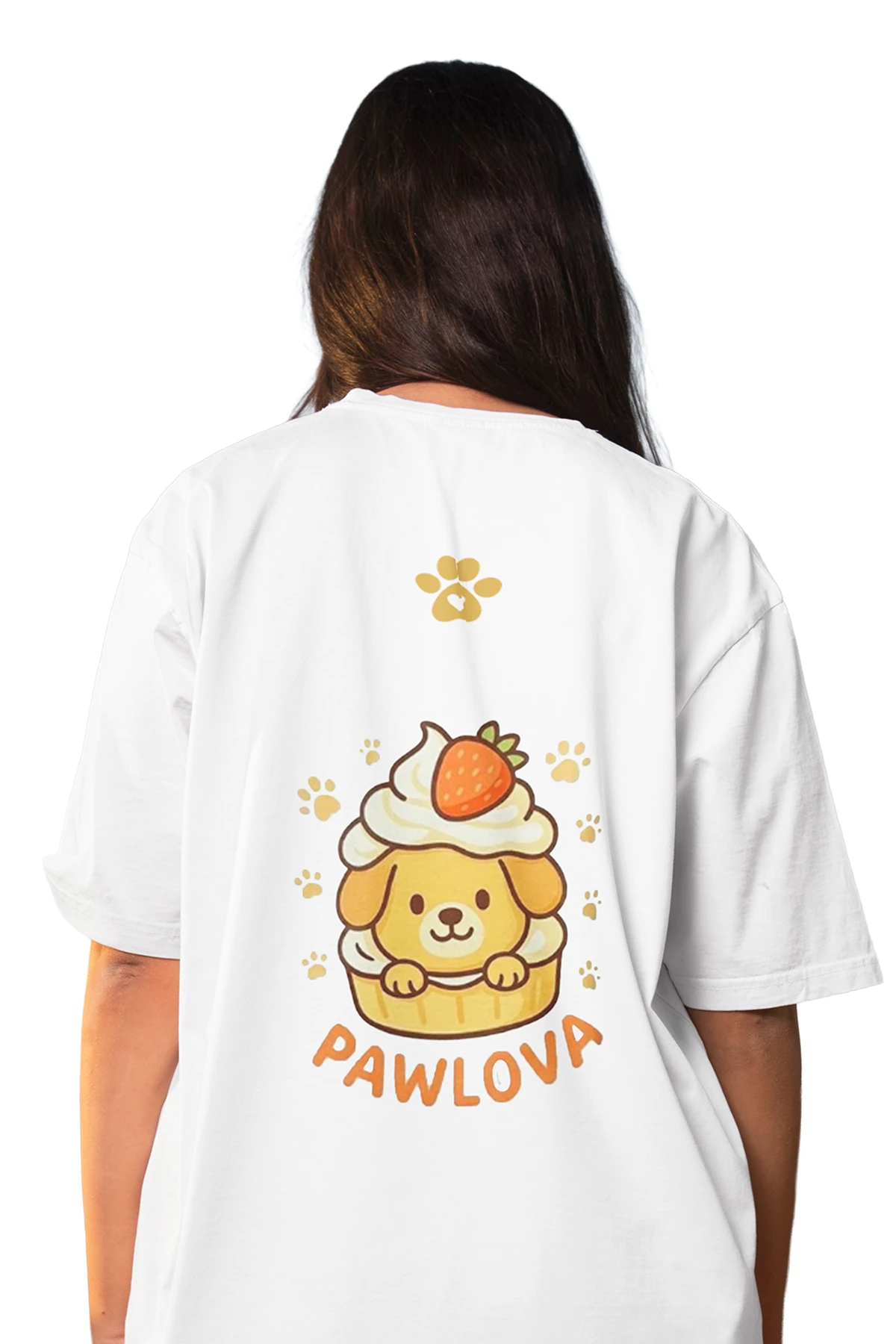 “PawLova” Cupcake Köpek İllüstrasyonlu Oversize Tişört (%100 Pamuk, Unisex)