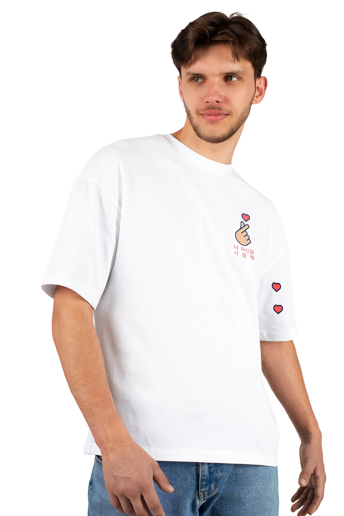  “Kore Kalbi / Finger Heart” Oversize Tişört (%100 Pamuk, Unisex)