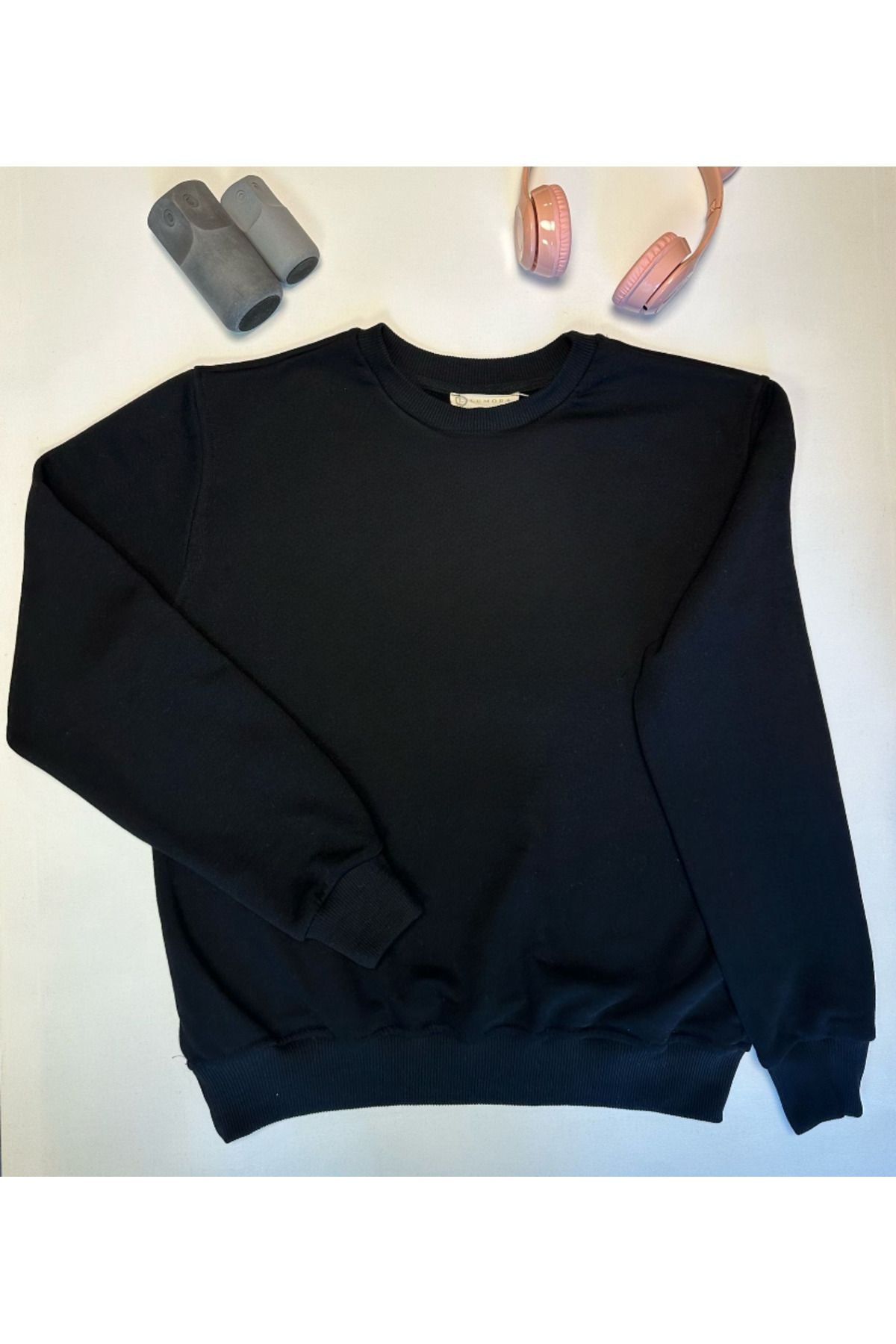 Siyah %100 Pamuk Oversize Basic Sweatshirt
