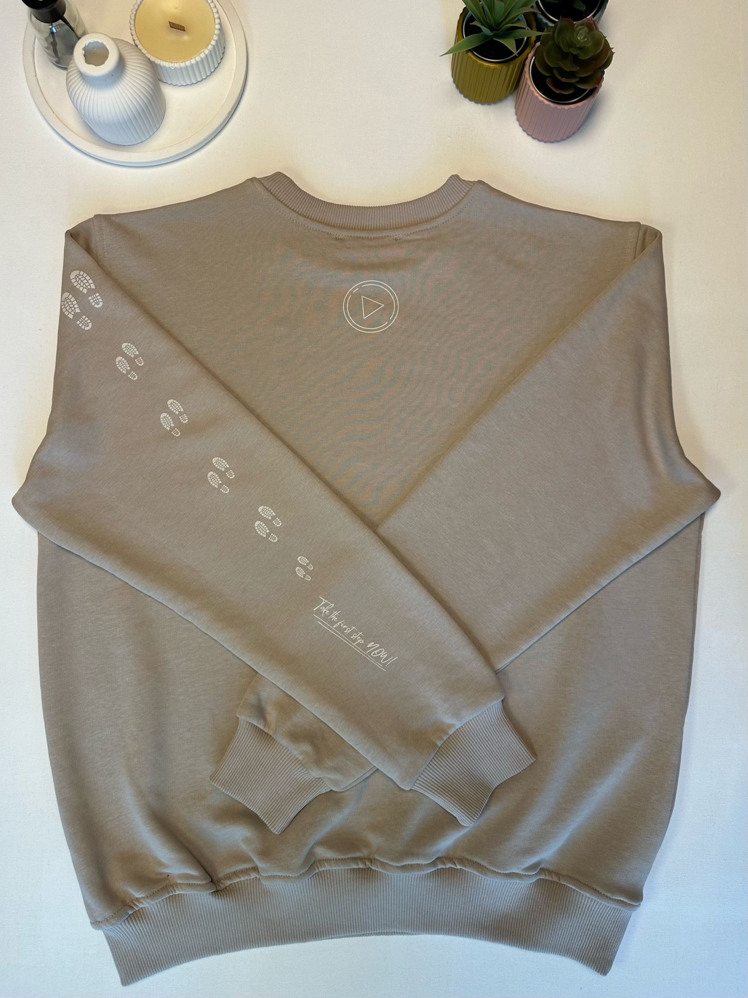 Taş Rengi %100 Pamuk Oversize Sweatshirt | “Small Steps Lead To Success” 