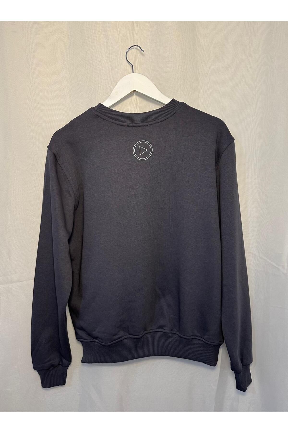 Füme Gri %100 Pamuk Oversize Sweatshirt | “Small Steps Lead To Success” 
