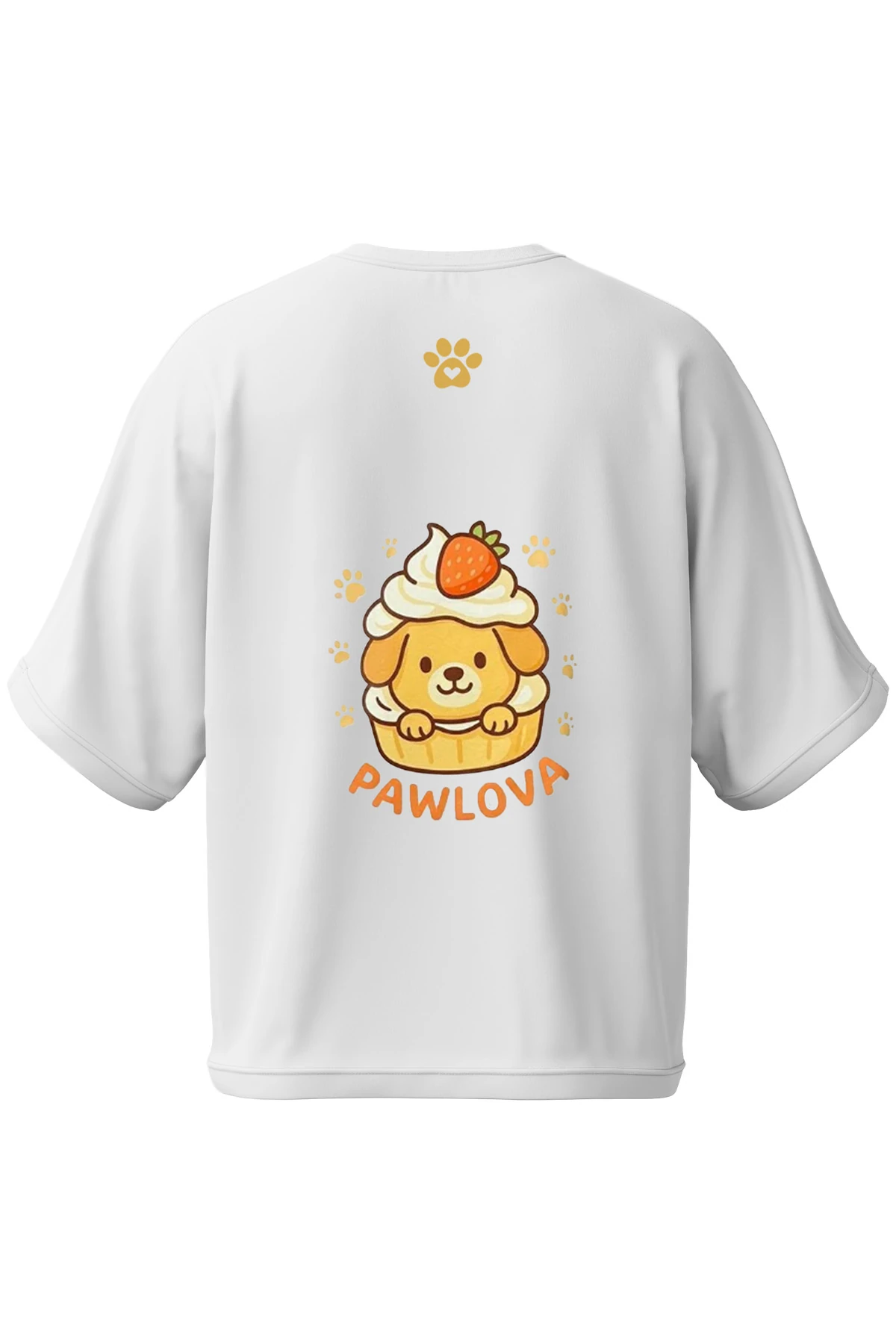 “PawLova” Cupcake Köpek İllüstrasyonlu Oversize Tişört (%100 Pamuk, Unisex)
