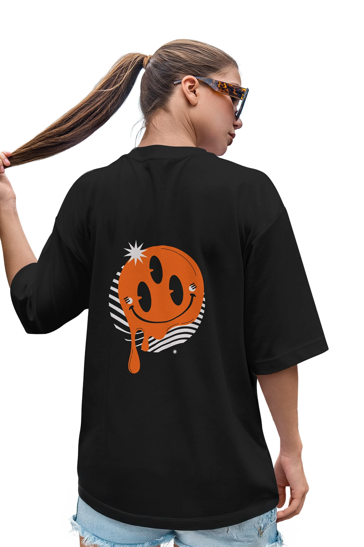 Humo “Drip Smile” Tipografik Baskılı Oversize Tişört (%100 Pamuk, Unisex)