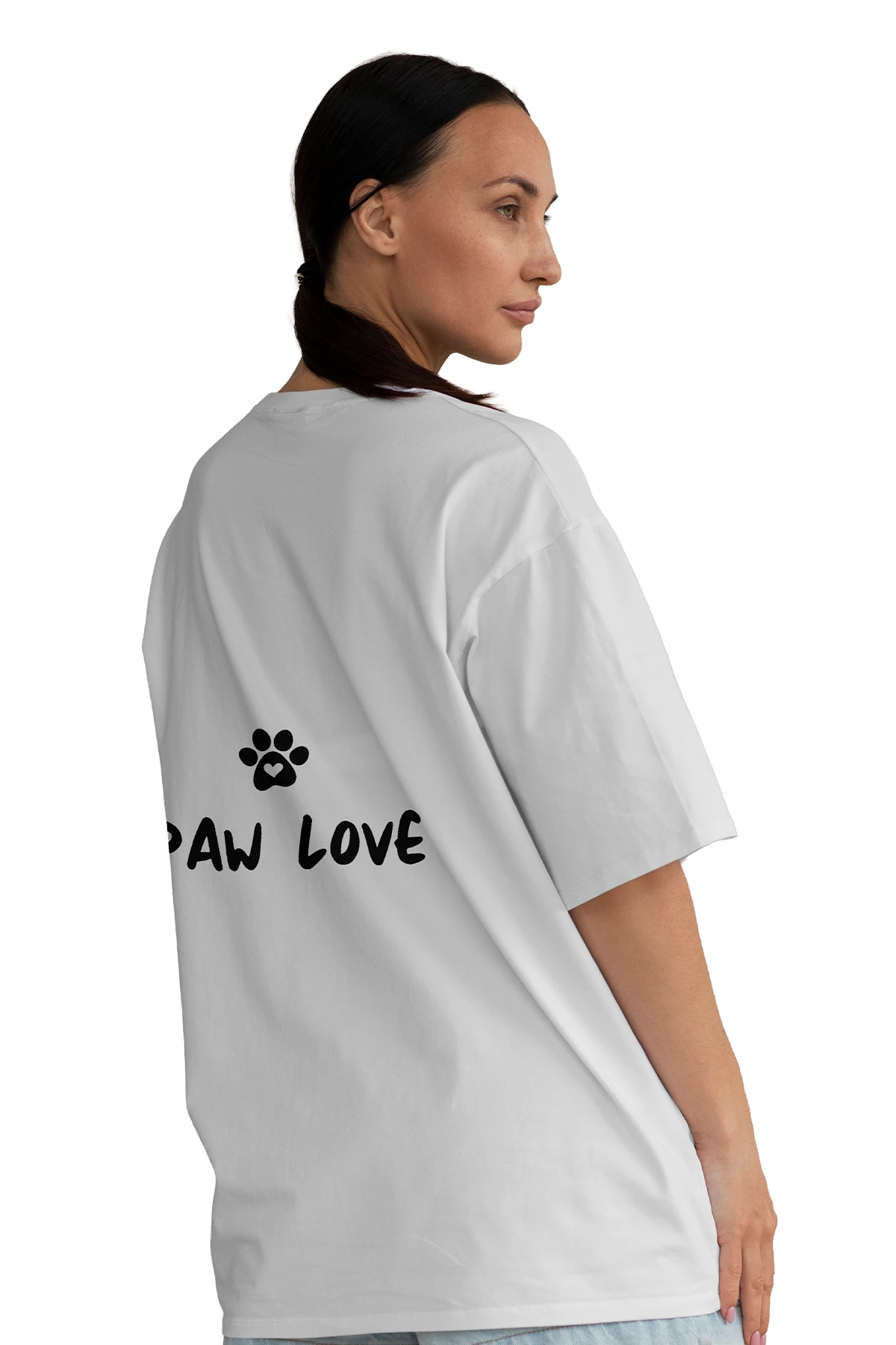 “Paw Love” Kedi & Köpek Baskılı Oversize Tişört (%100 Pamuk, Unisex)