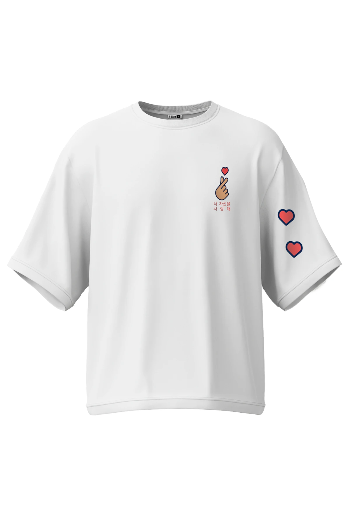  “Kore Kalbi / Finger Heart” Oversize Tişört (%100 Pamuk, Unisex)