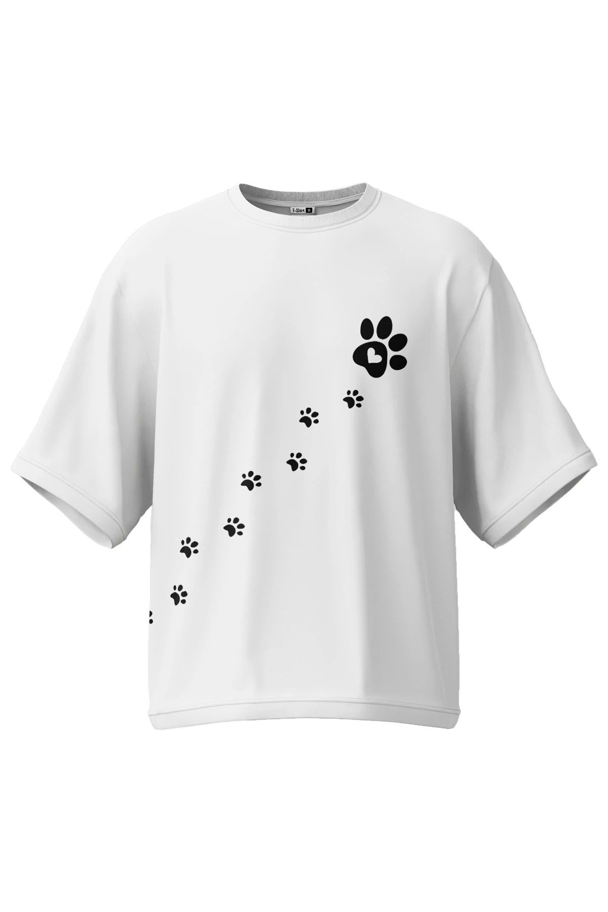 Cat Peek / Paw Trail Oversize Tişört (%100 Pamuk, Unisex)