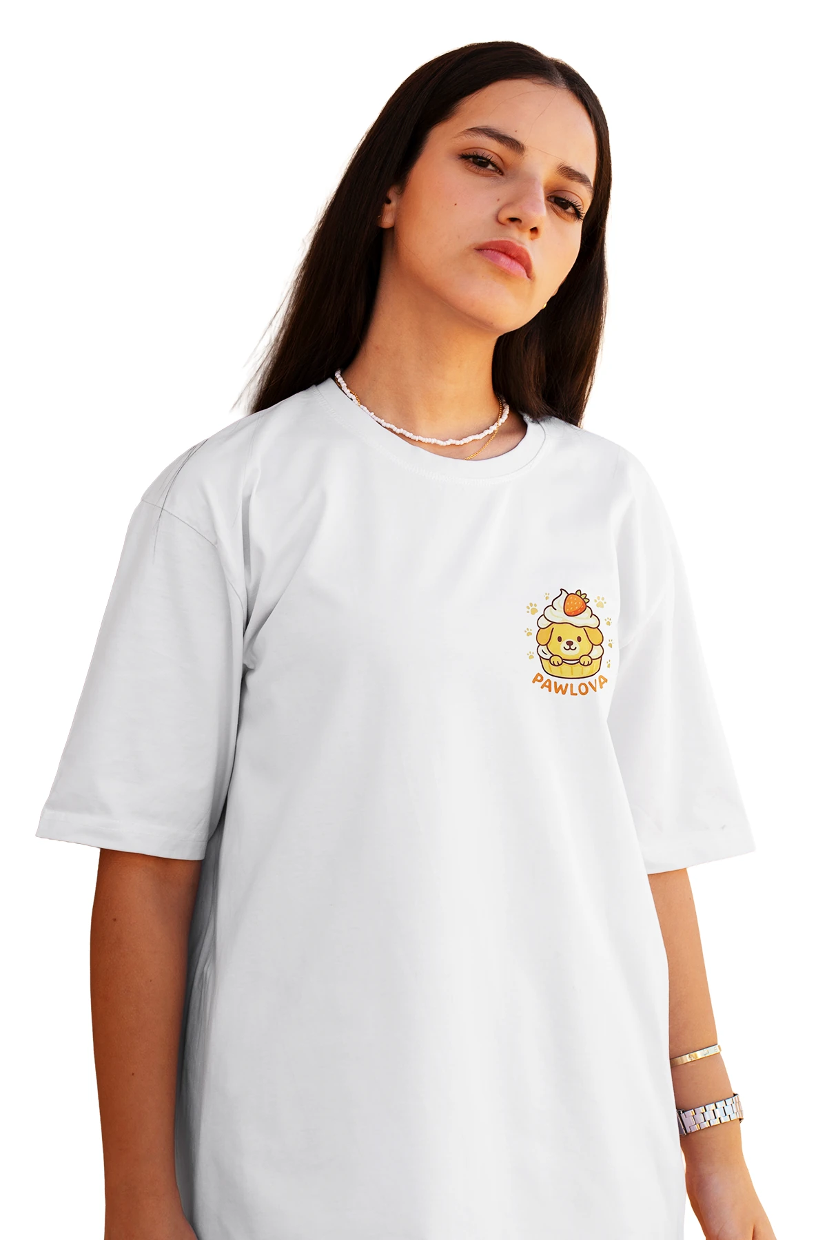 “PawLova” Cupcake Köpek İllüstrasyonlu Oversize Tişört (%100 Pamuk, Unisex)