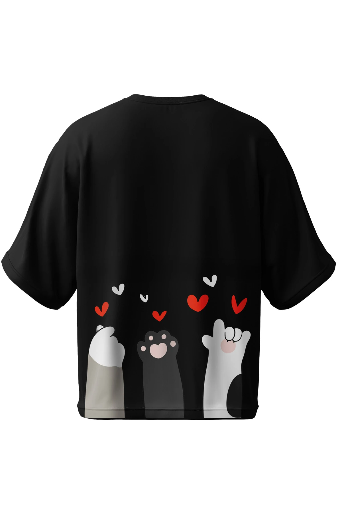 “Paw Love” Kedi Pati Baskılı Oversize Tişört (%100 Pamuk, Unisex)