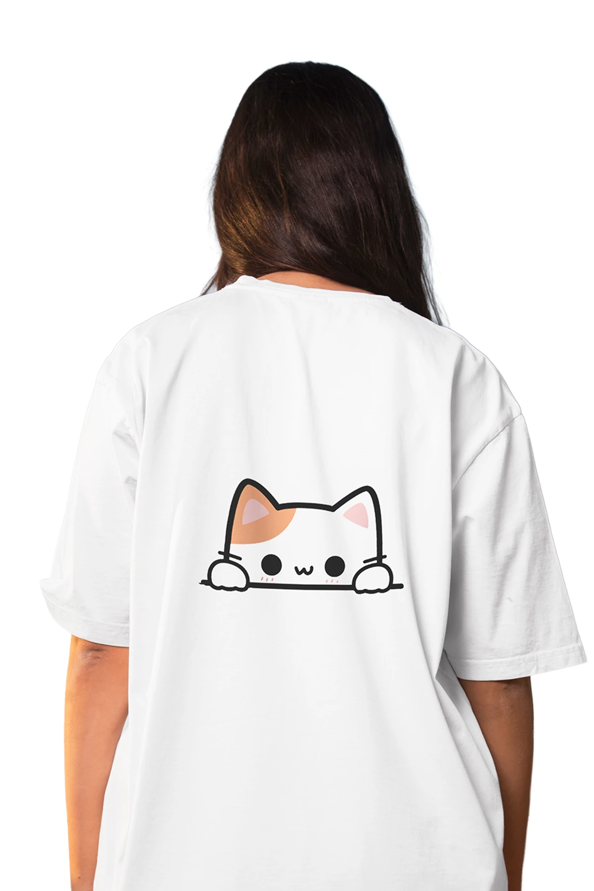 Cat Peek / Paw Trail Oversize Tişört (%100 Pamuk, Unisex)