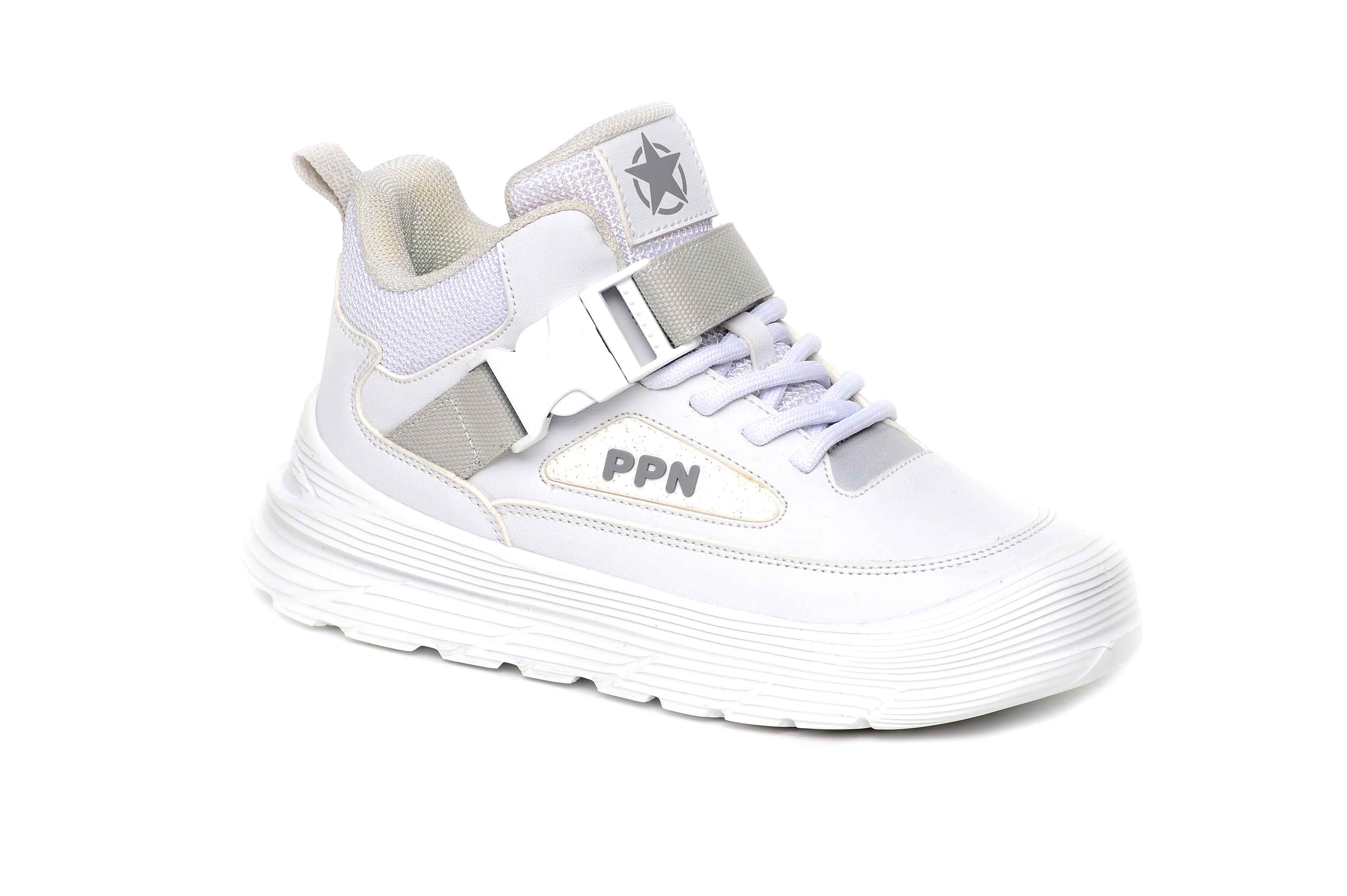 Pepino 2036 Çocuk Yüksek Bilek Spor Bot | Tokalı Cırtlı, Kaydırmaz Hafif Taban - Beyaz