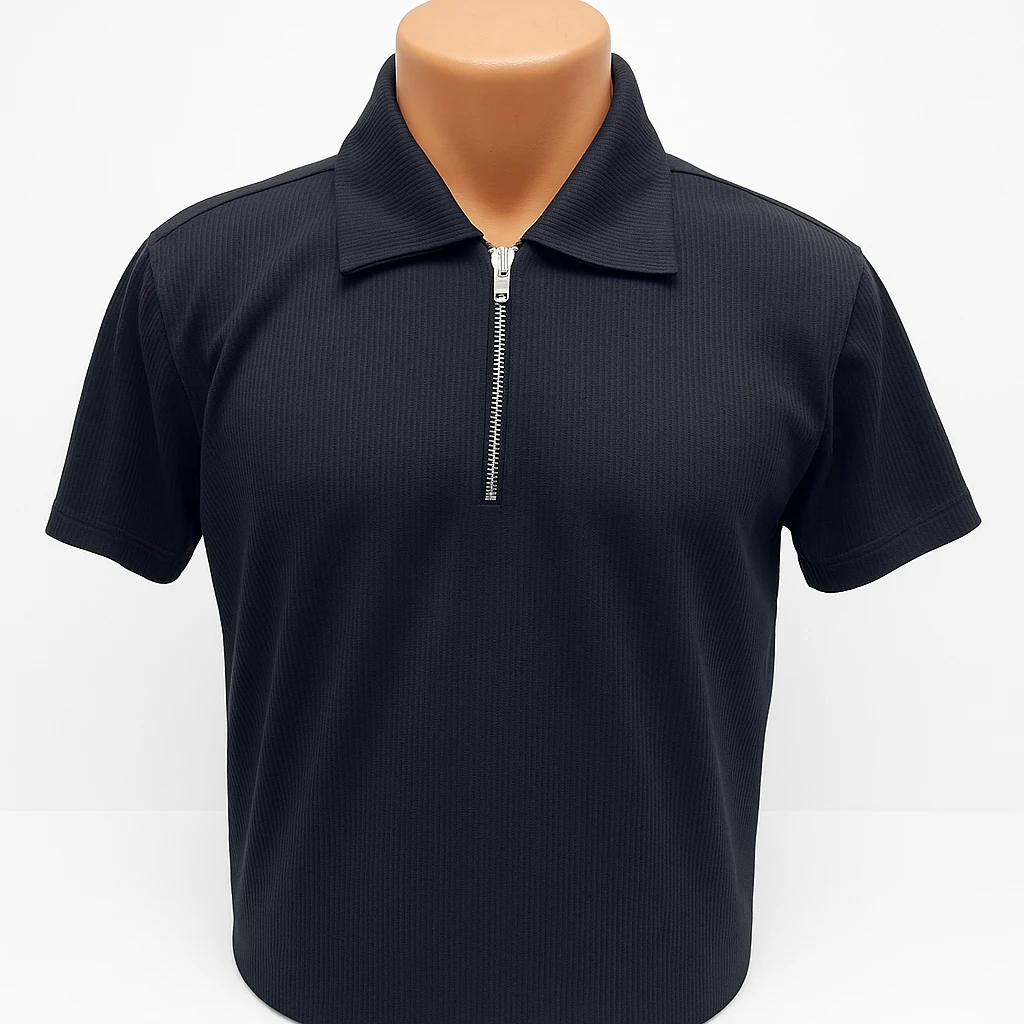Polo yaka, yarım fermuarlı - SİYAH