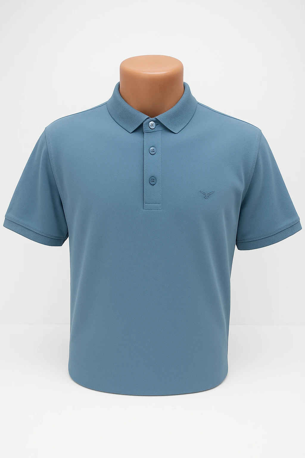 Polo yaka, kısa kollu tişört - AÇIKI MAVI