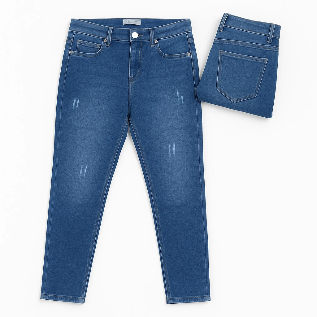 Erkek Slim Fit Mavi Jean Pantolon – Eskitme Detaylı, Dar Kesim