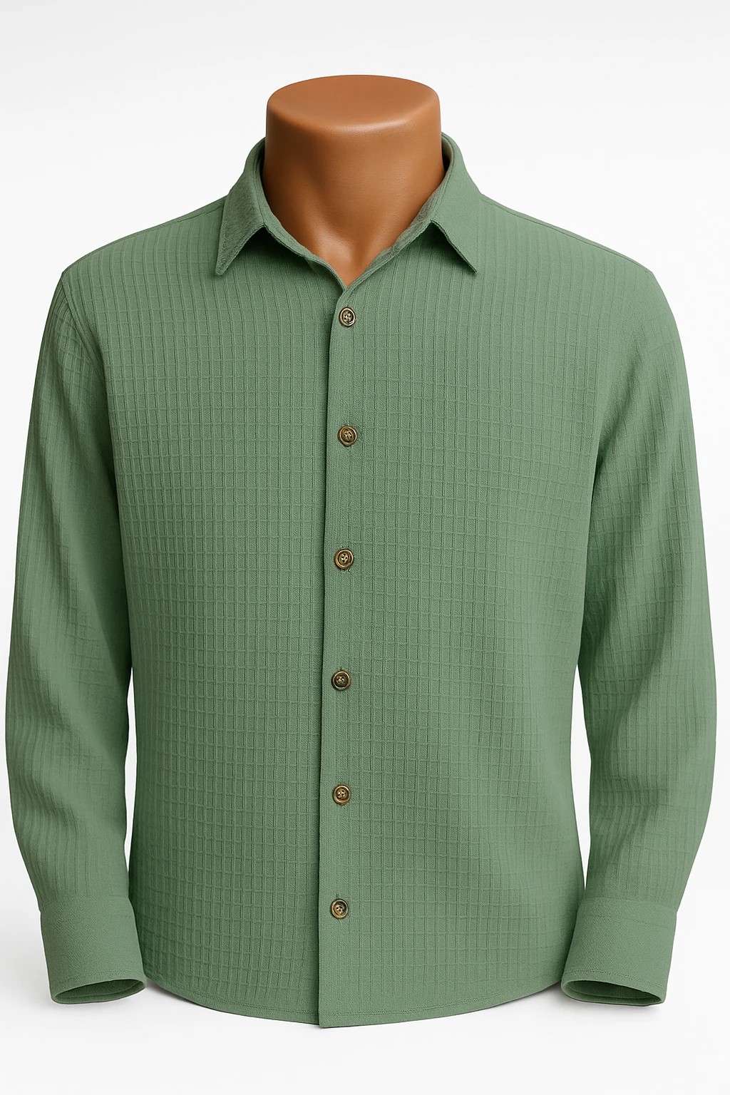 Uzun kollu, düğmeli klasik yaka  - YEŞİL