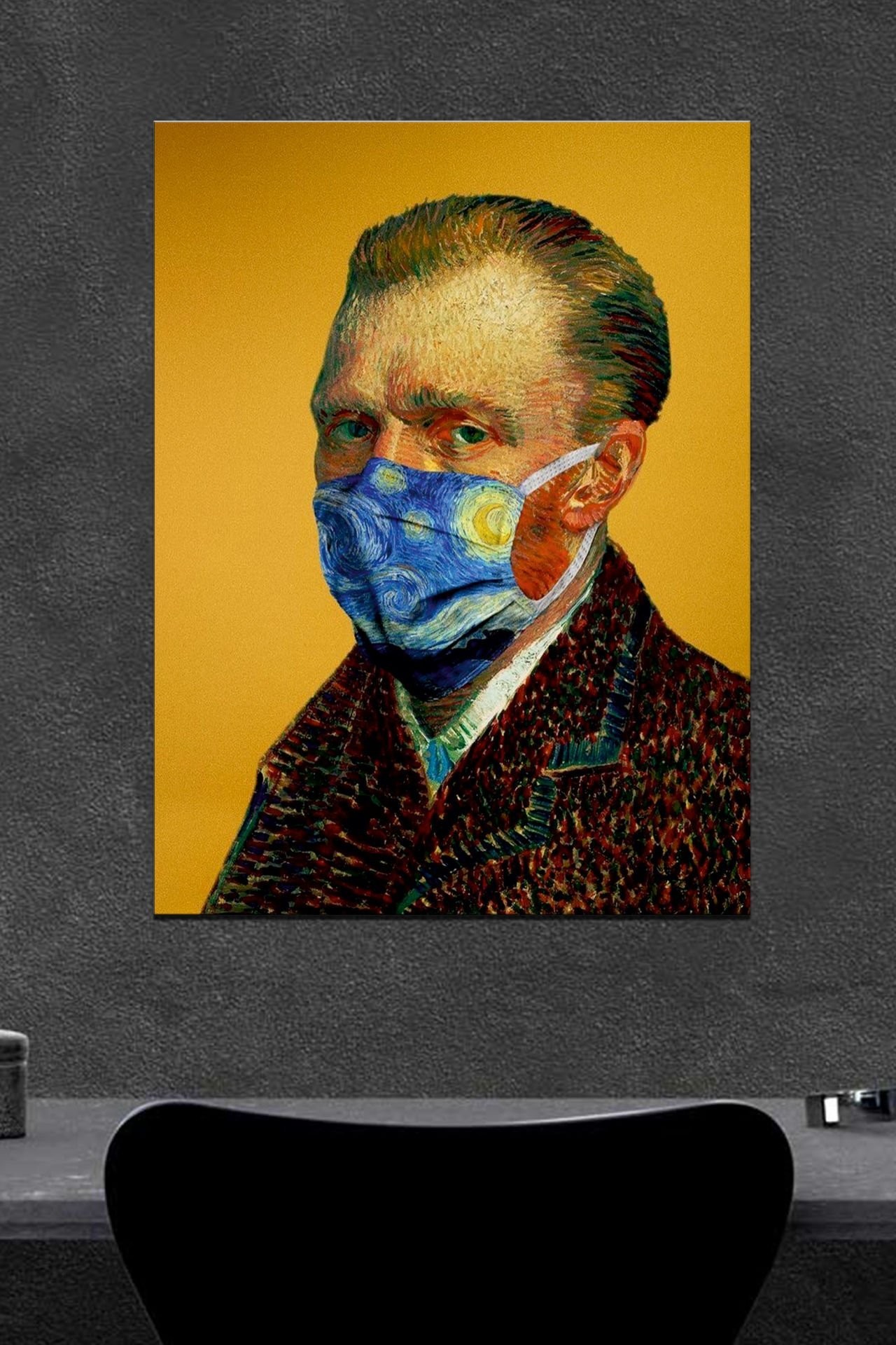 Maskeli Van Gogh Ahşap Poster