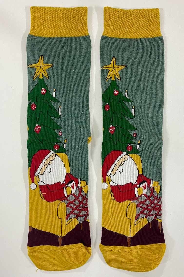 Çorap - Sarı Uyuyan Noel Baba